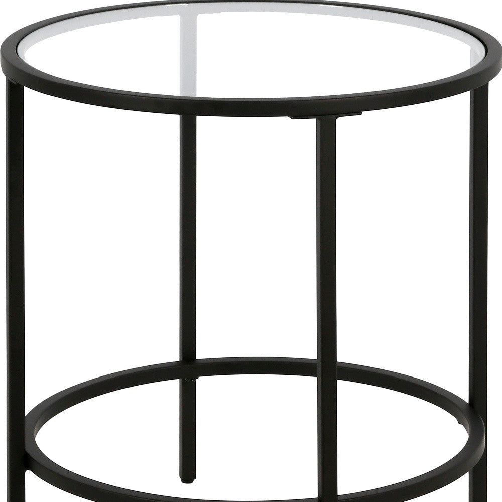 22" Black And Clear Glass And Steel Round End Table-4