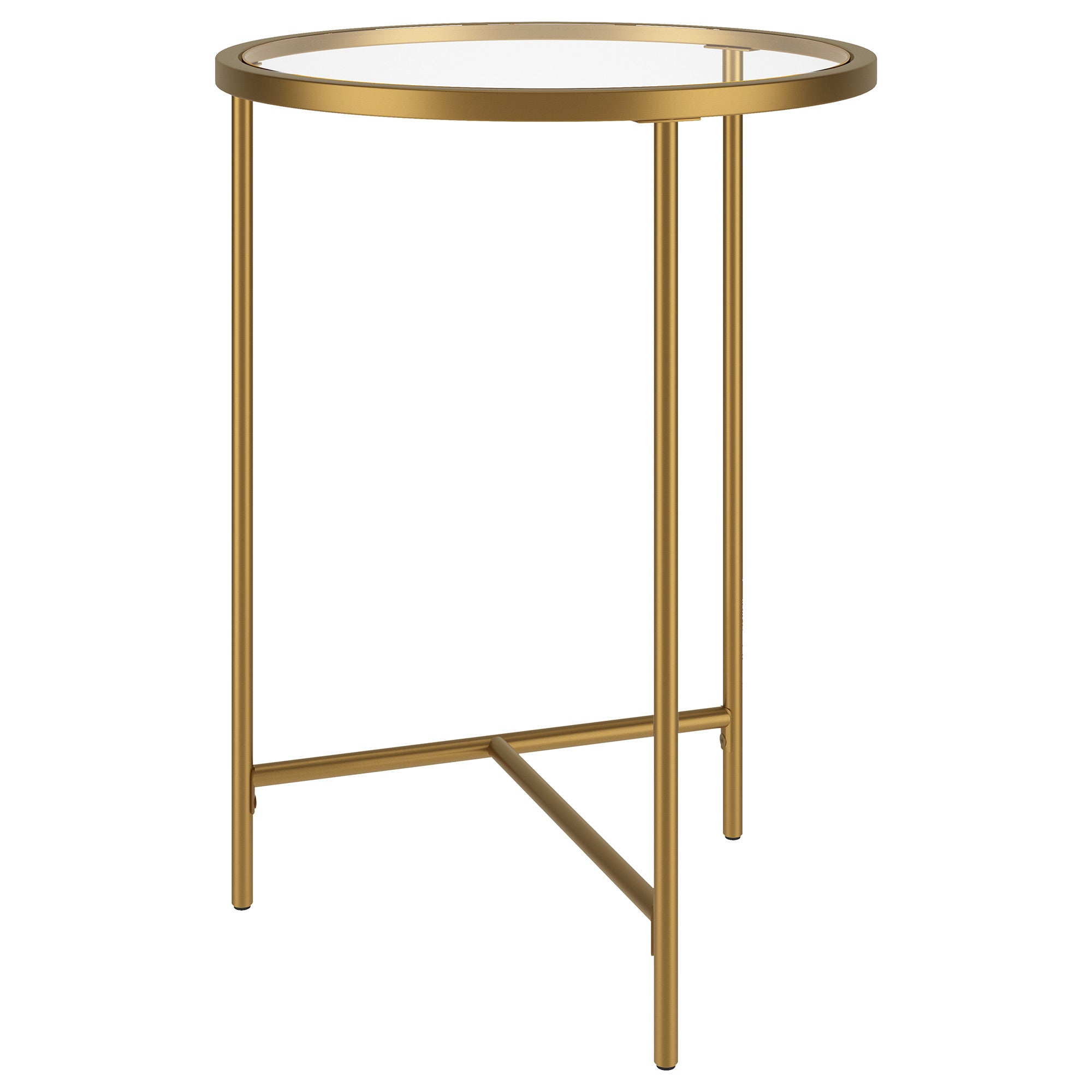 24" Gold And Clear Glass And Steel Round End Table-End-Side Tables-DECOROLALA