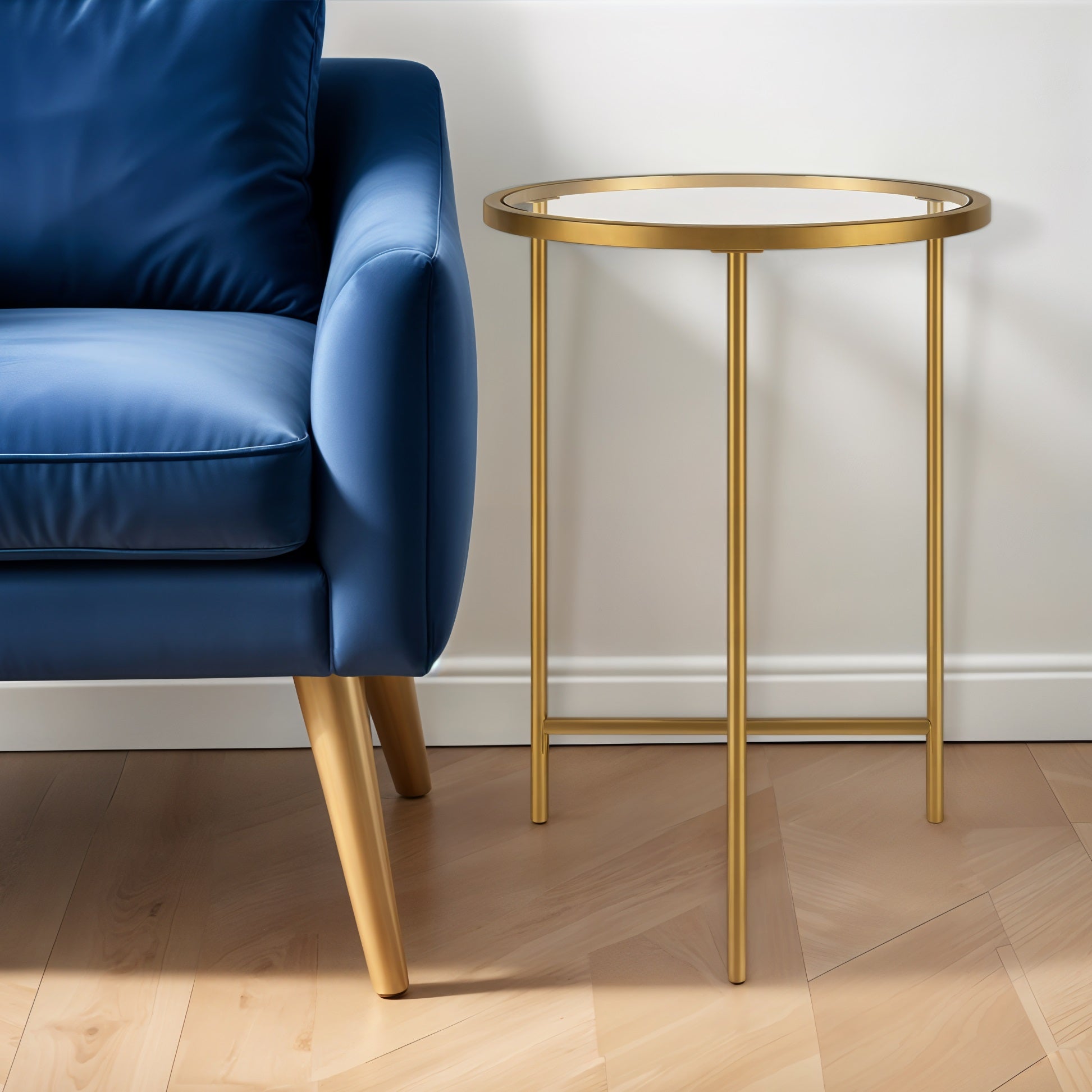 24" Gold And Clear Glass And Steel Round End Table-End-Side Tables-DECOROLALA