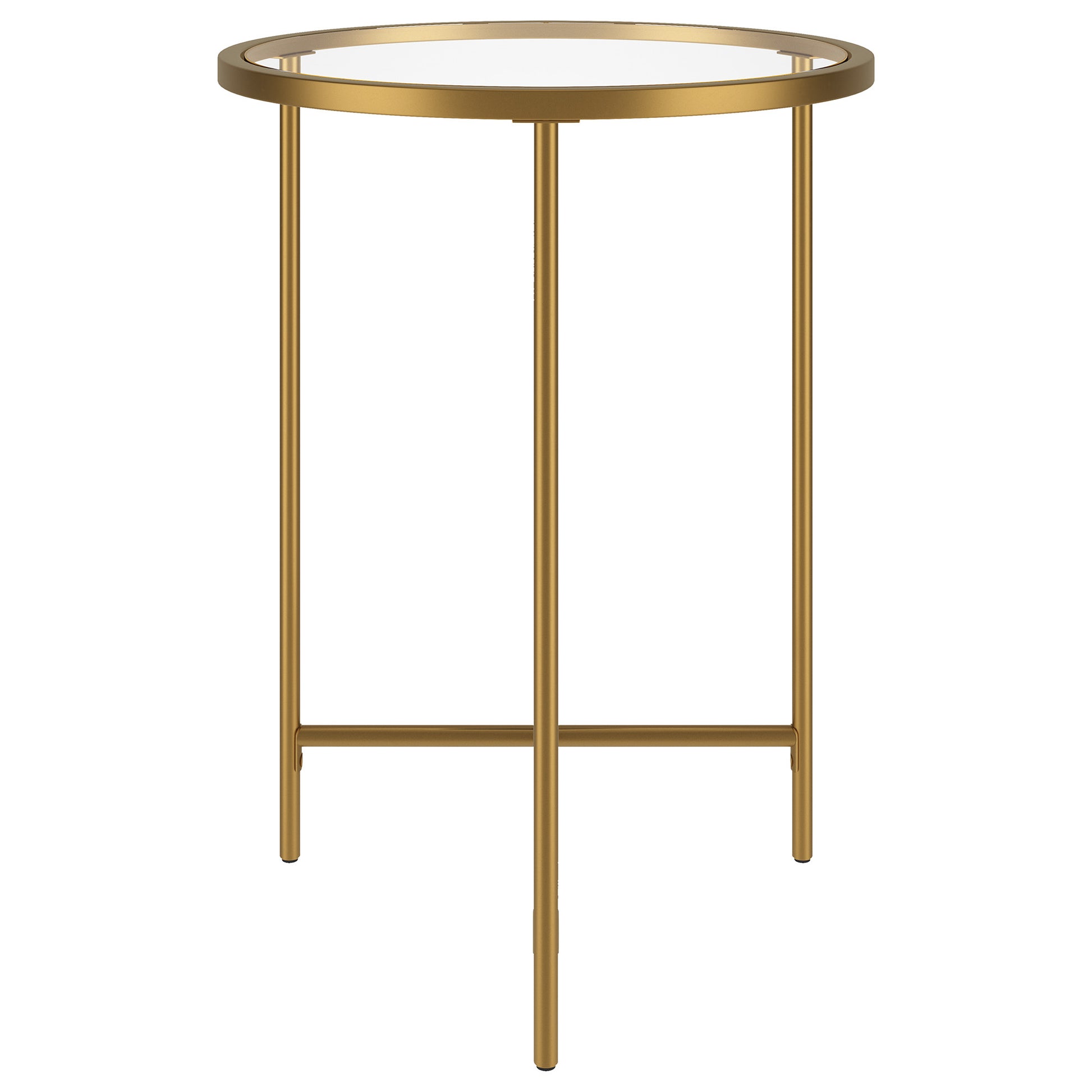 24" Gold And Clear Glass And Steel Round End Table-End-Side Tables-DECOROLALA