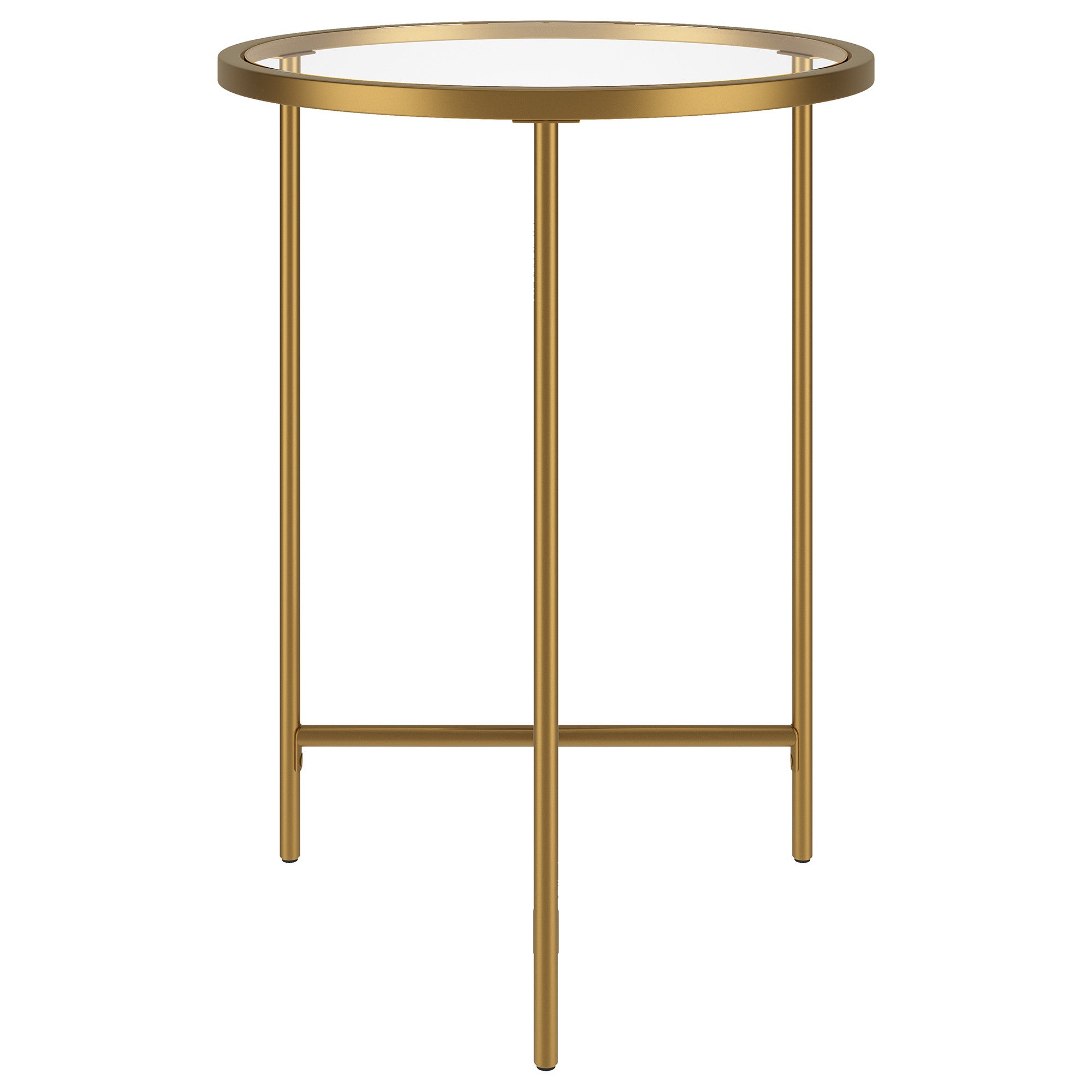 24" Gold And Clear Glass And Steel Round End Table-End-Side Tables-DECOROLALA
