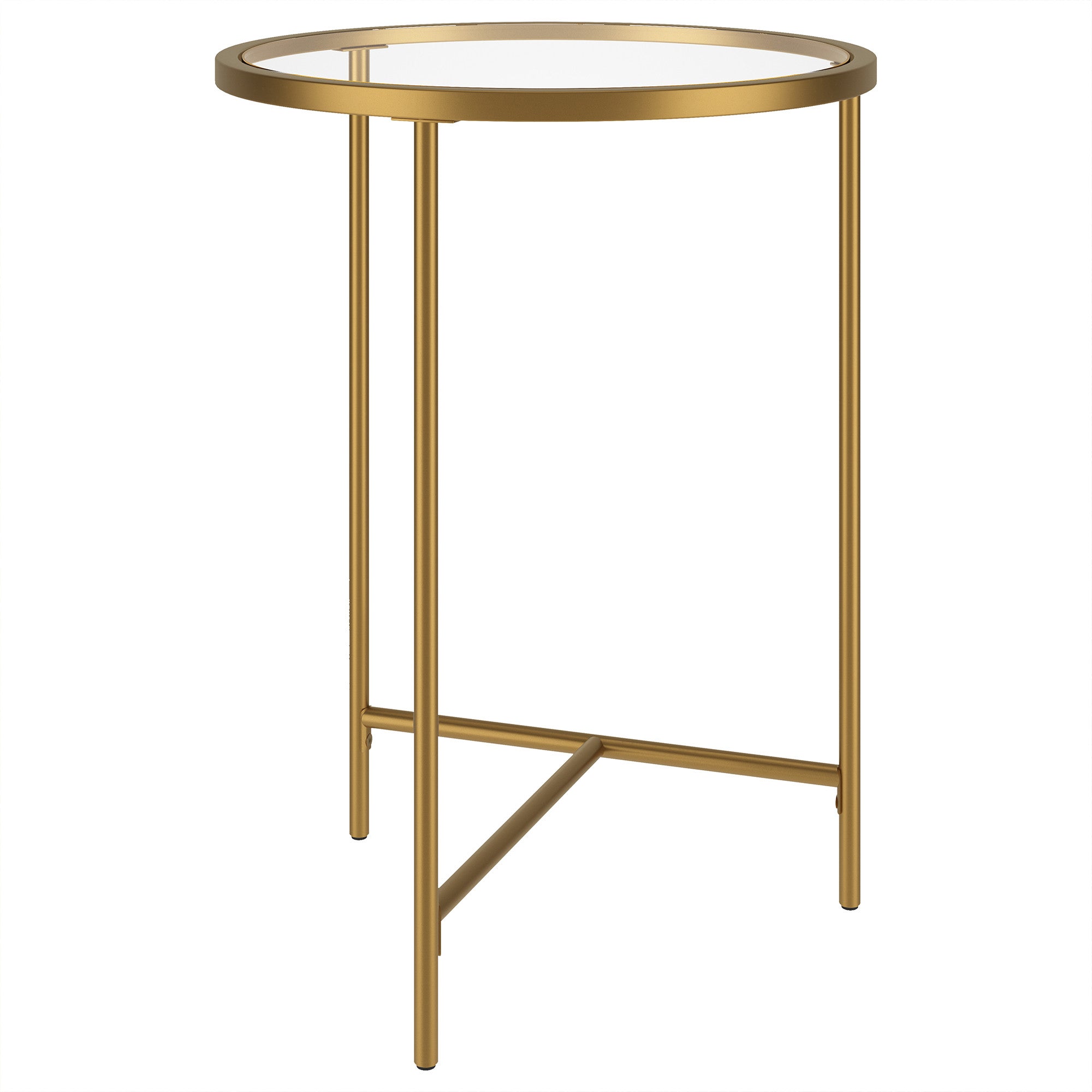 24" Gold And Clear Glass And Steel Round End Table-End-Side Tables-DECOROLALA
