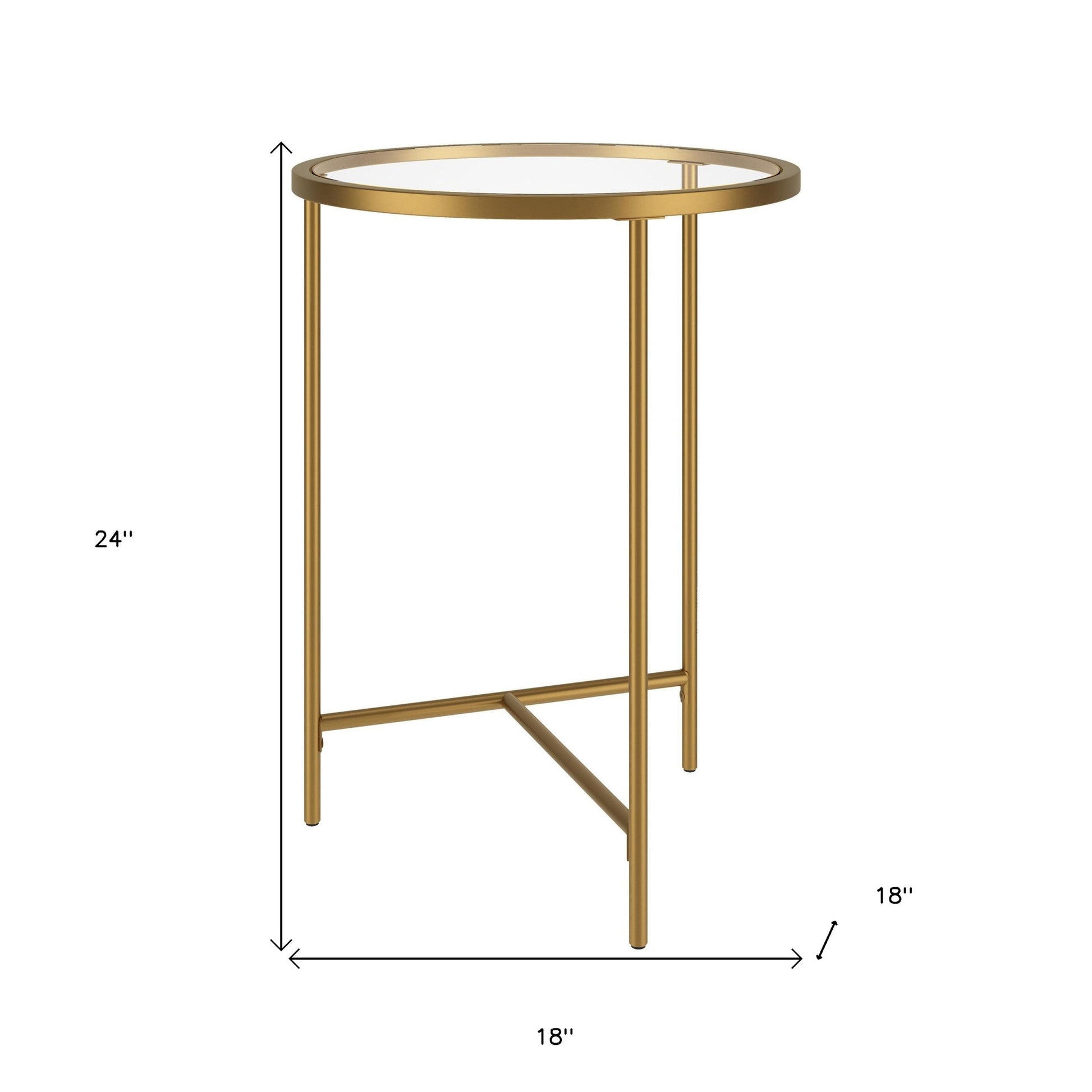 24" Gold And Clear Glass And Steel Round End Table-End-Side Tables-DECOROLALA