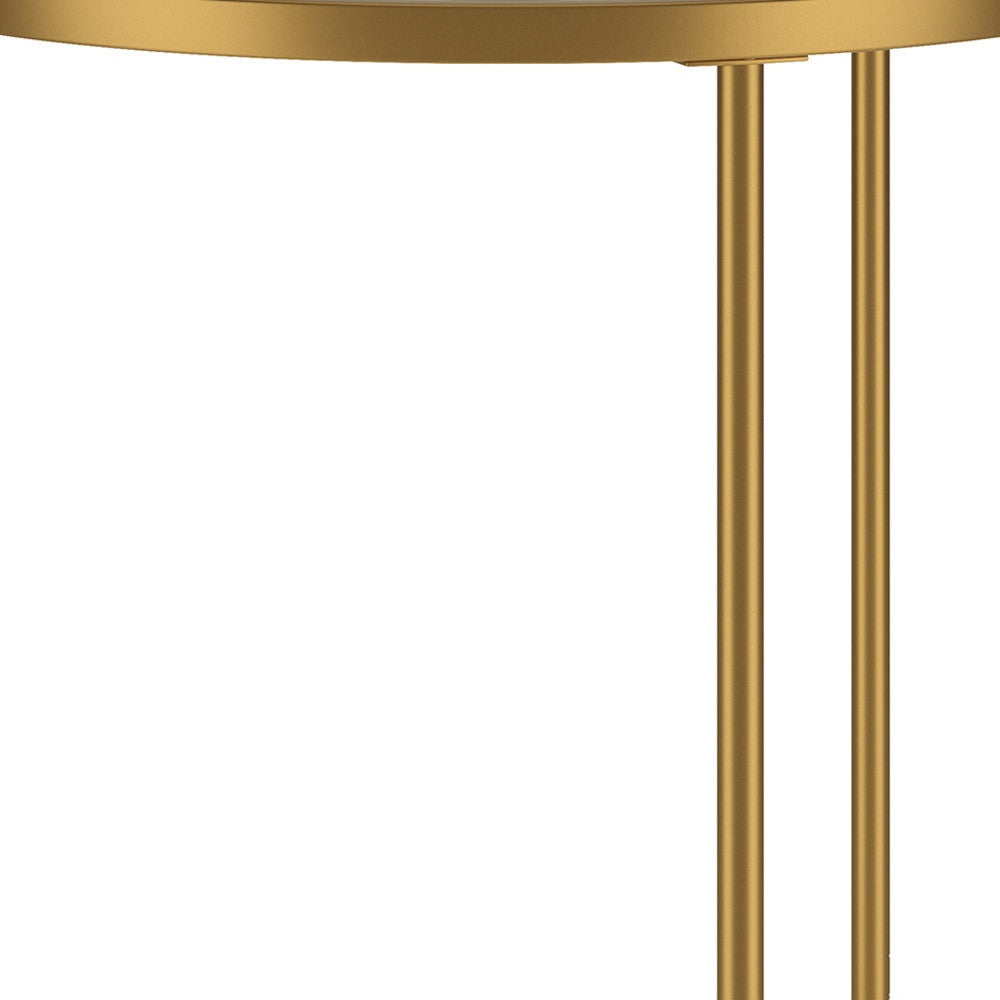 24" Gold And Clear Glass And Steel Round End Table-End-Side Tables-DECOROLALA