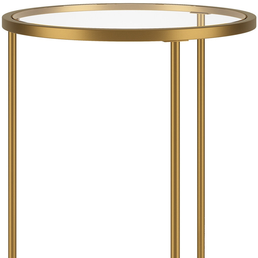 24" Gold And Clear Glass And Steel Round End Table-End-Side Tables-DECOROLALA