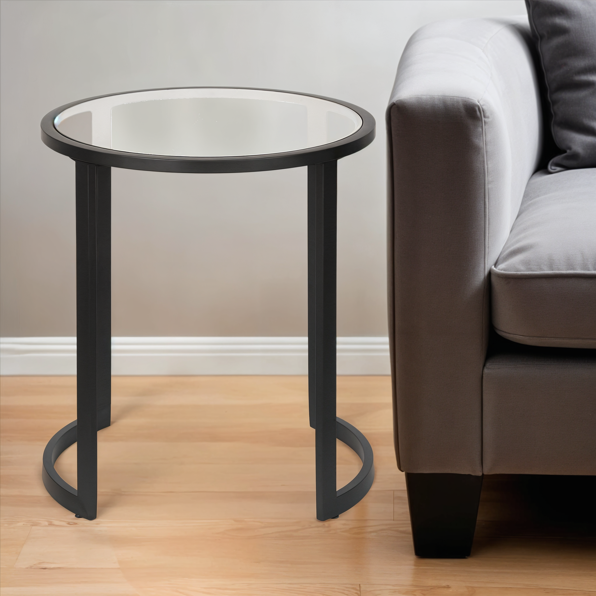 22" Black And Clear Glass And Steel Round End Table-End-Side Tables-DECOROLALA