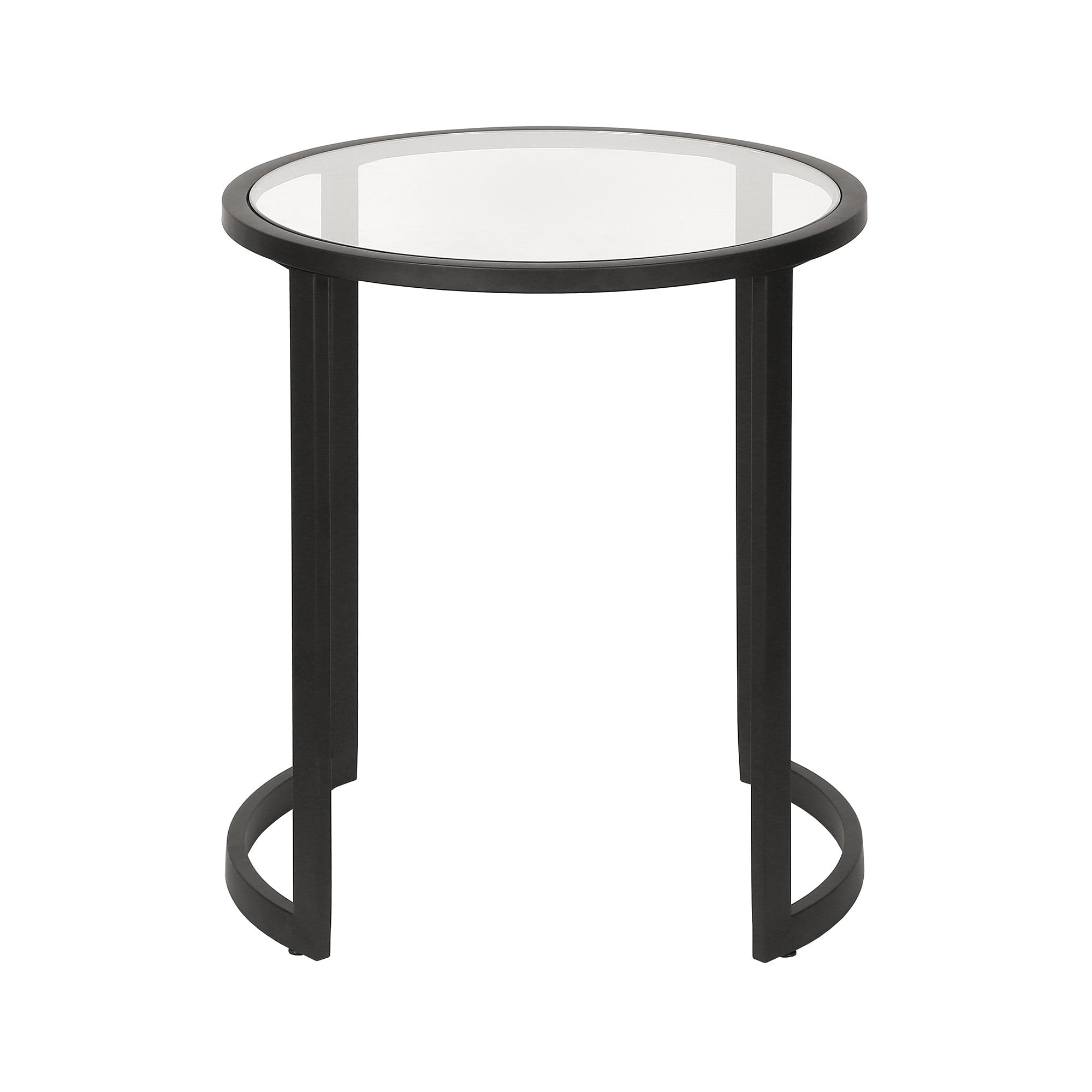 22" Black And Clear Glass And Steel Round End Table-End-Side Tables-DECOROLALA