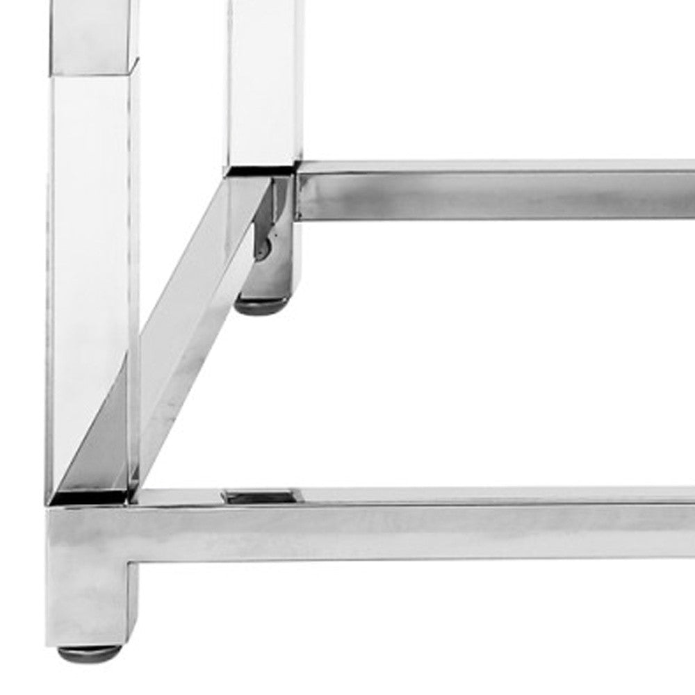 47" White Silver And Clear Wood Acrylic And Steel Coffee Table-7