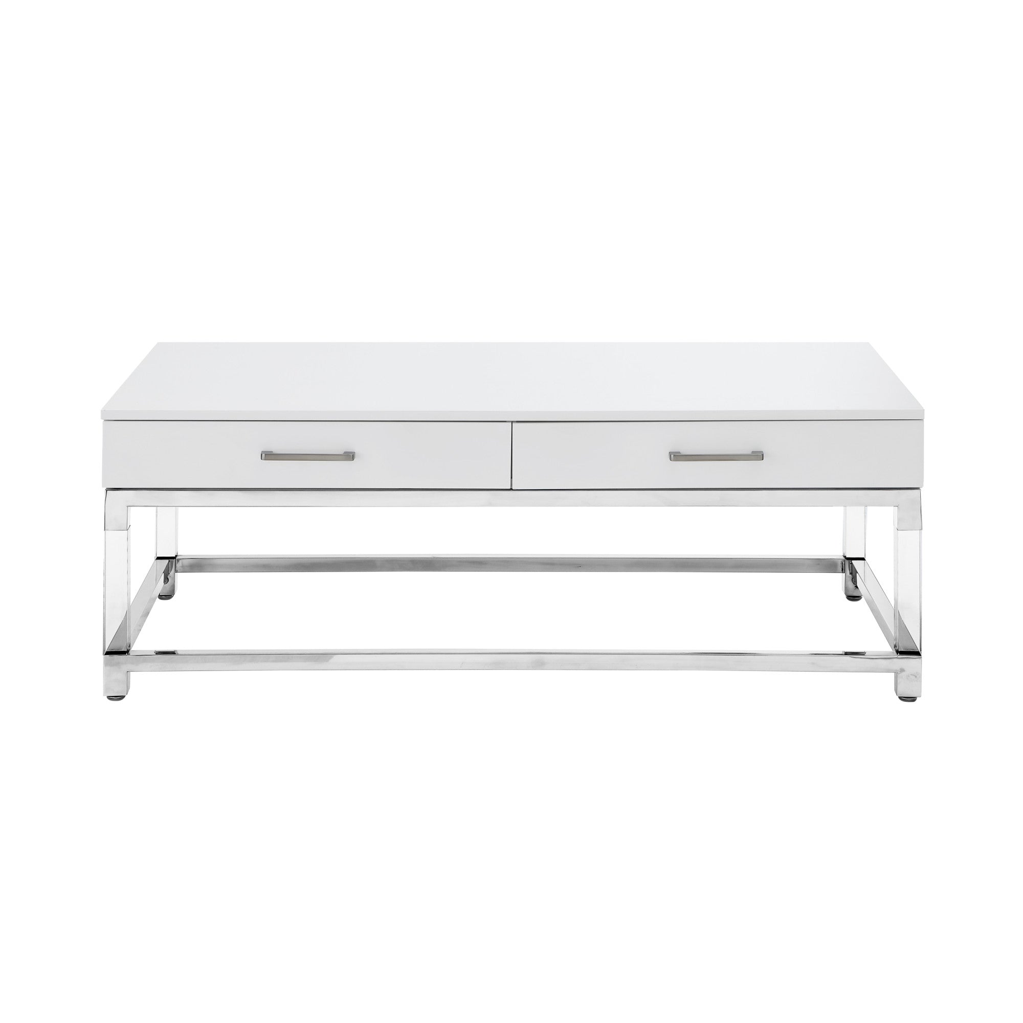 47" White Silver And Clear Wood Acrylic And Steel Coffee Table-1