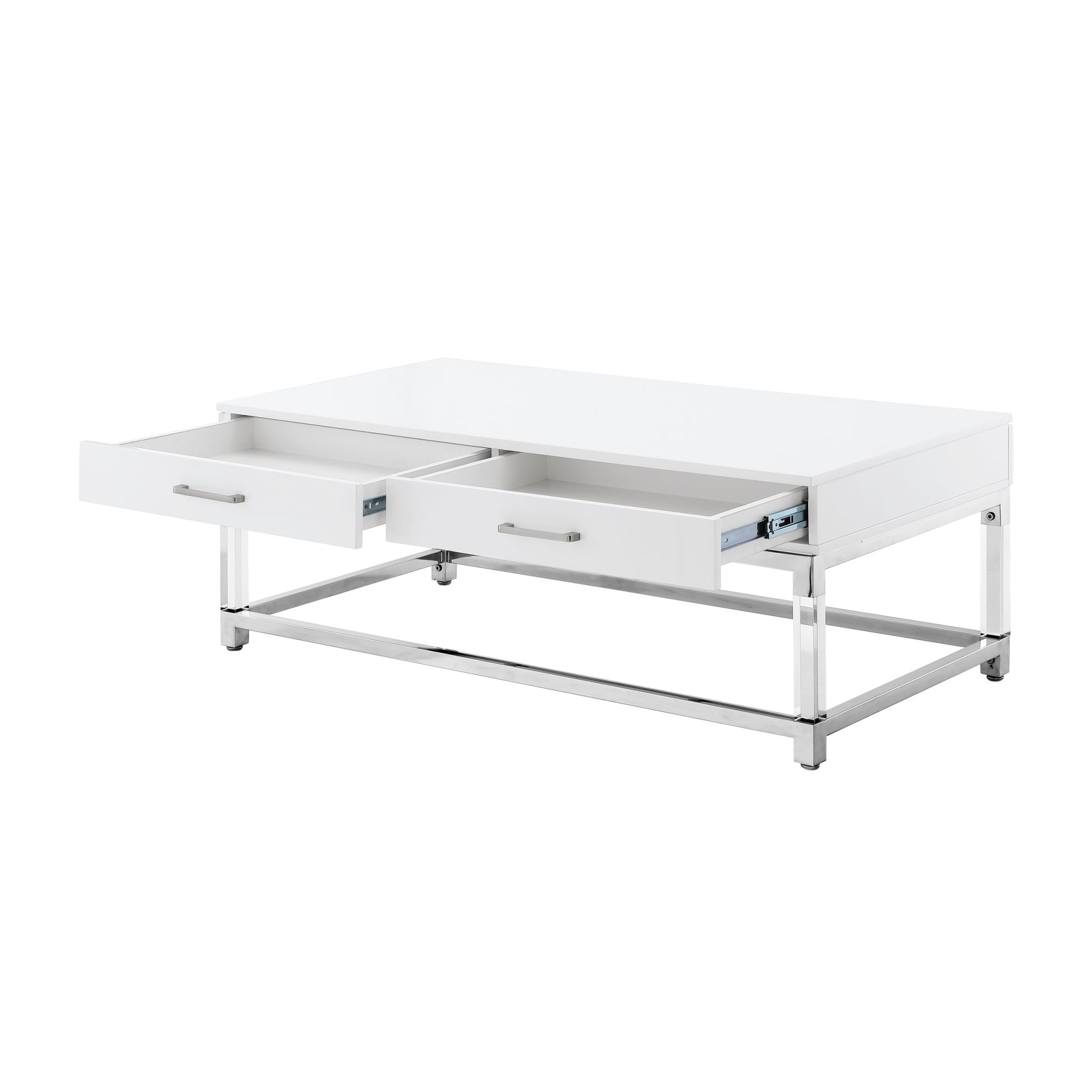 47" White Silver And Clear Wood Acrylic And Steel Coffee Table-3