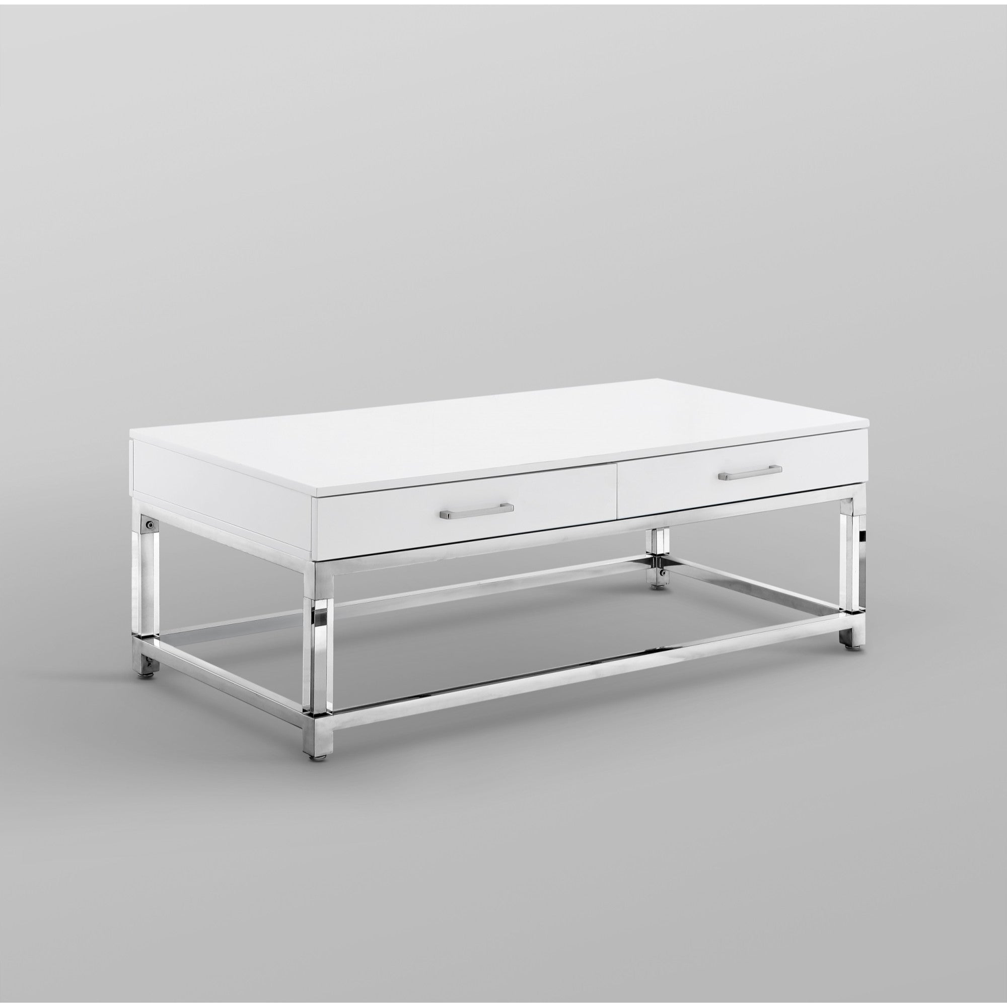 47" White Silver And Clear Wood Acrylic And Steel Coffee Table-8