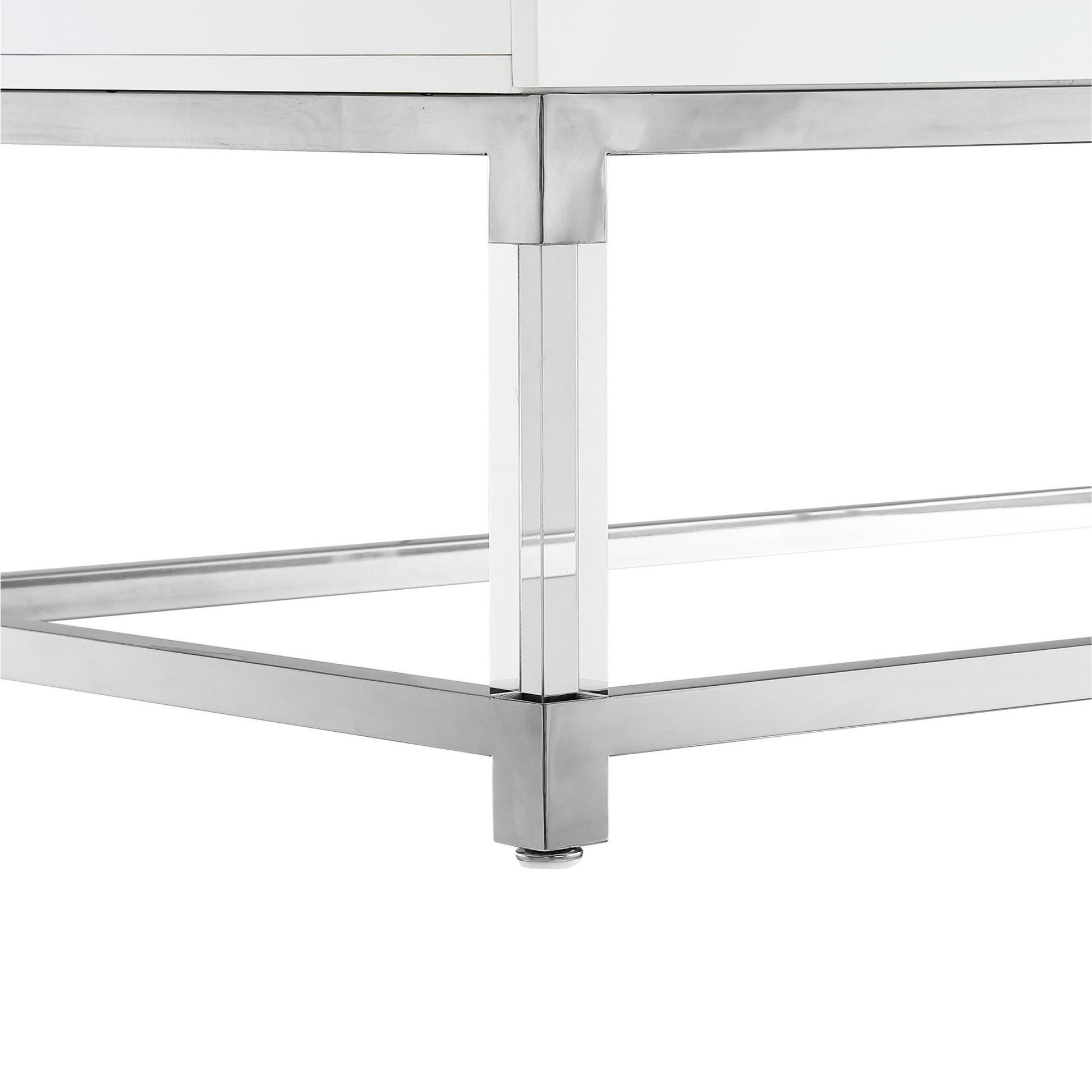 47" White Silver And Clear Wood Acrylic And Steel Coffee Table-5