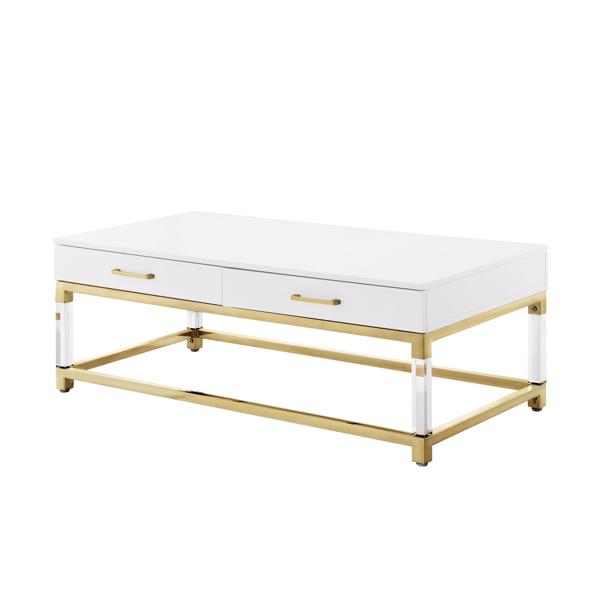 47" White Gold And Clear Wood Acrylic And Steel Coffee Table-2
