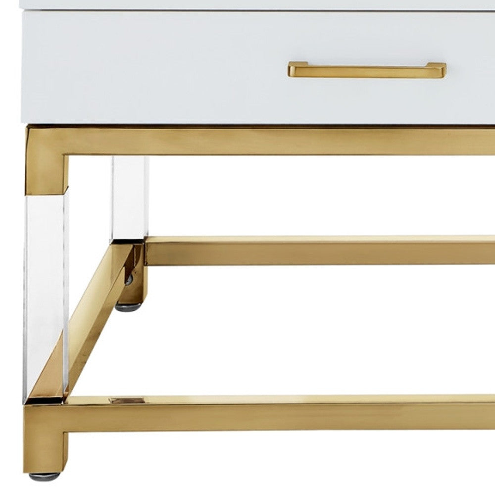 47" White Gold And Clear Wood Acrylic And Steel Coffee Table-6