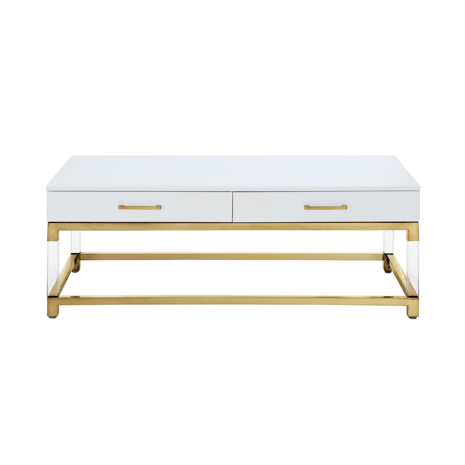 47" White Gold And Clear Wood Acrylic And Steel Coffee Table-1