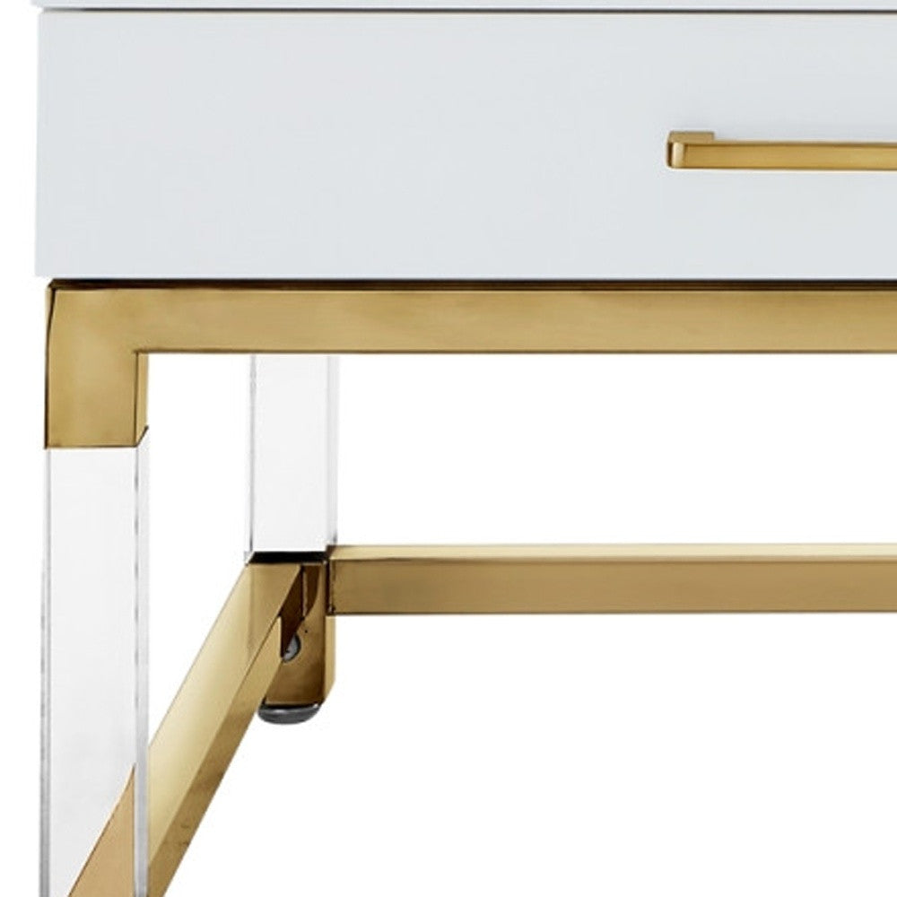 47" White Gold And Clear Wood Acrylic And Steel Coffee Table-5