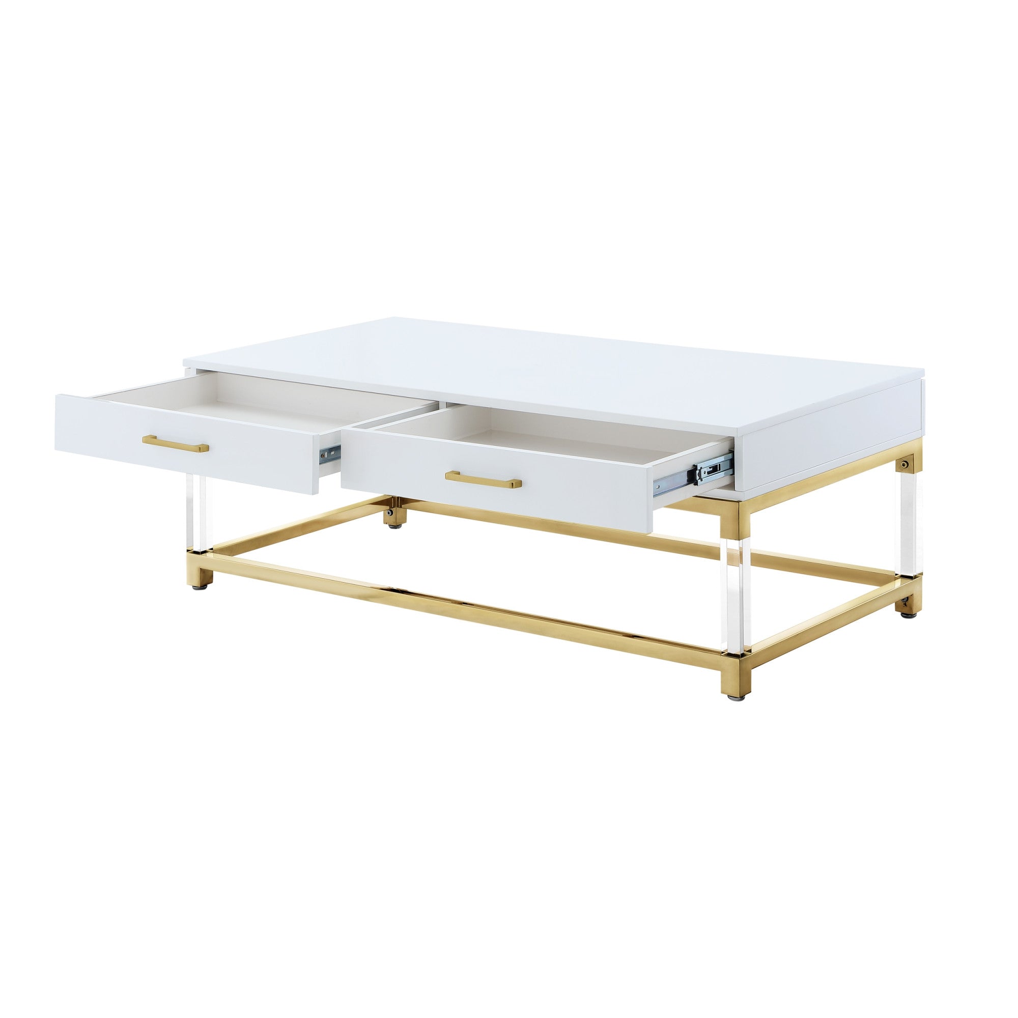 47" White Gold And Clear Wood Acrylic And Steel Coffee Table-3