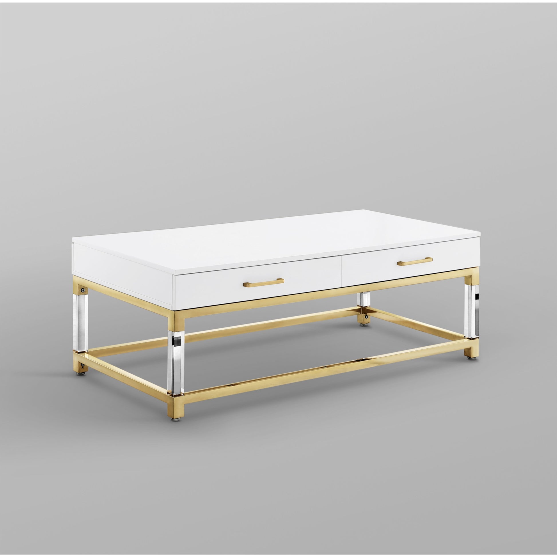 47" White Gold And Clear Wood Acrylic And Steel Coffee Table-8
