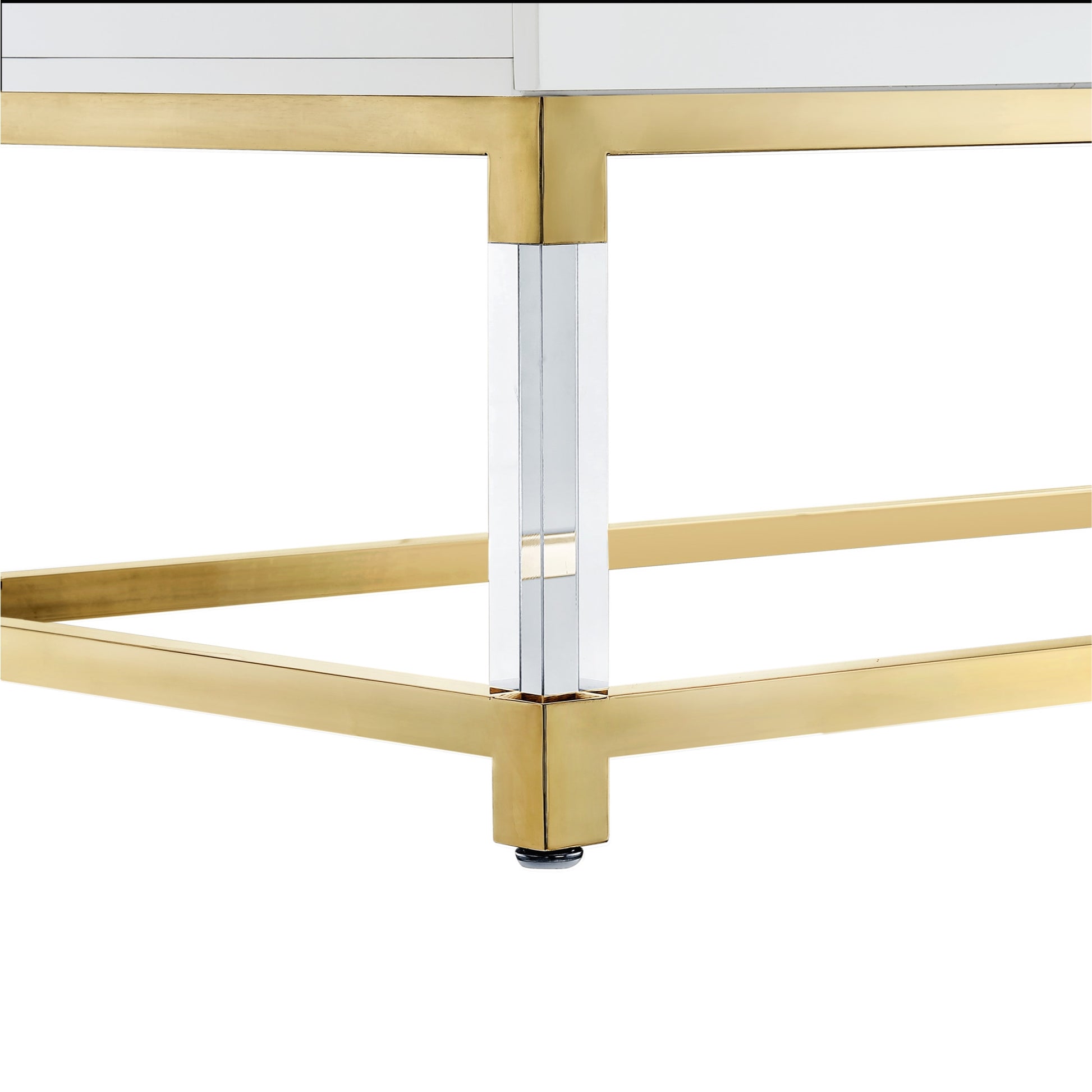 47" White Gold And Clear Wood Acrylic And Steel Coffee Table-4