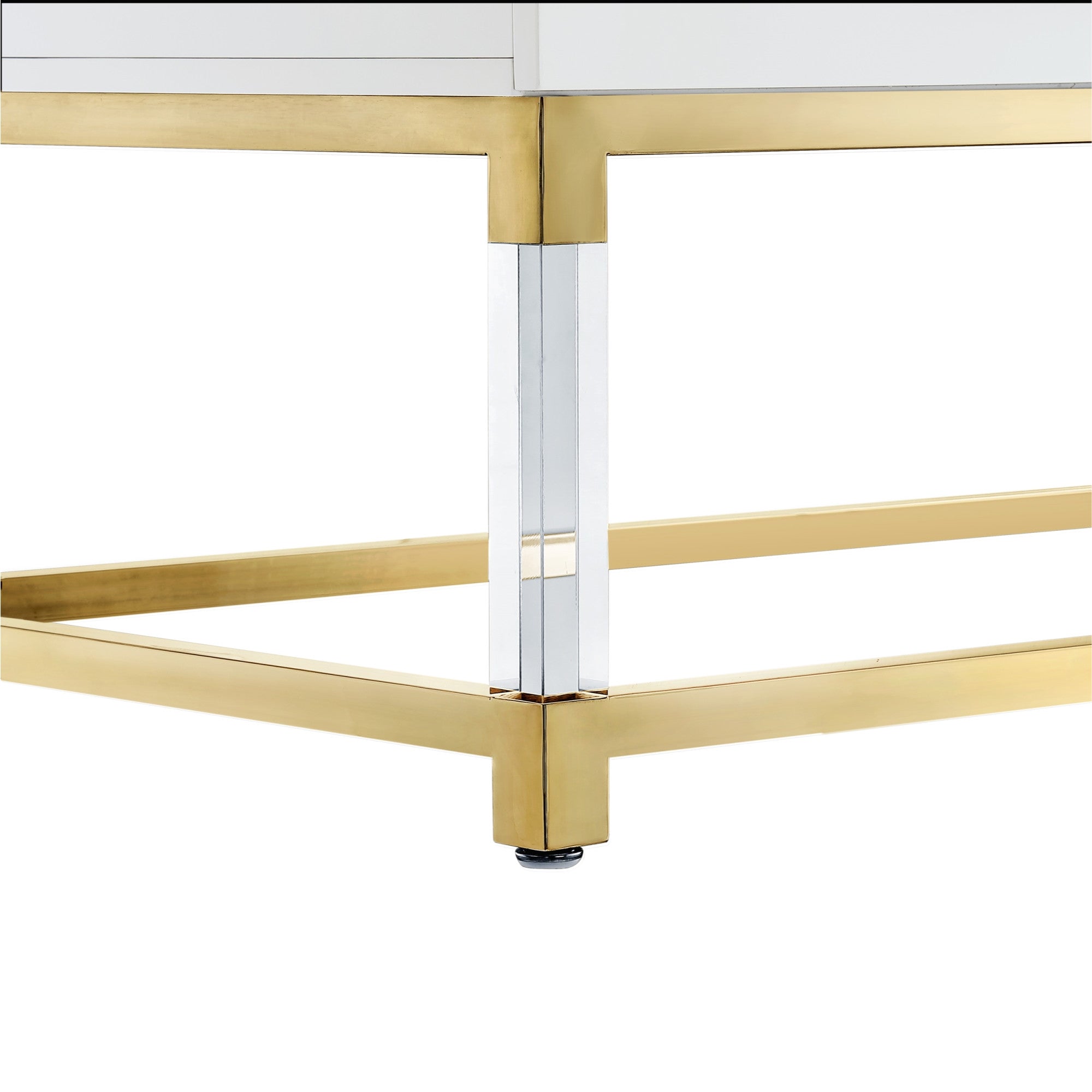 47" White Gold And Clear Wood Acrylic And Steel Coffee Table-4