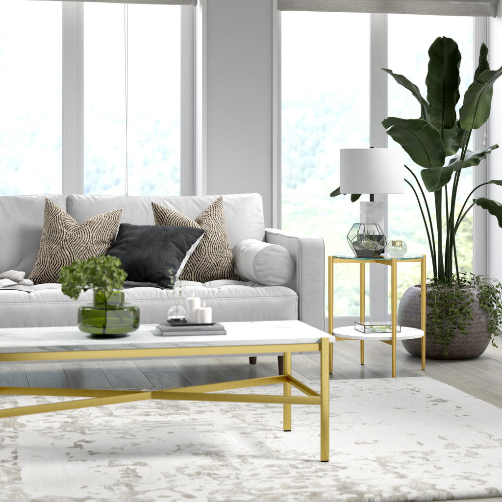 22" Gold And Clear Glass And Steel Round End Table With Shelf-7