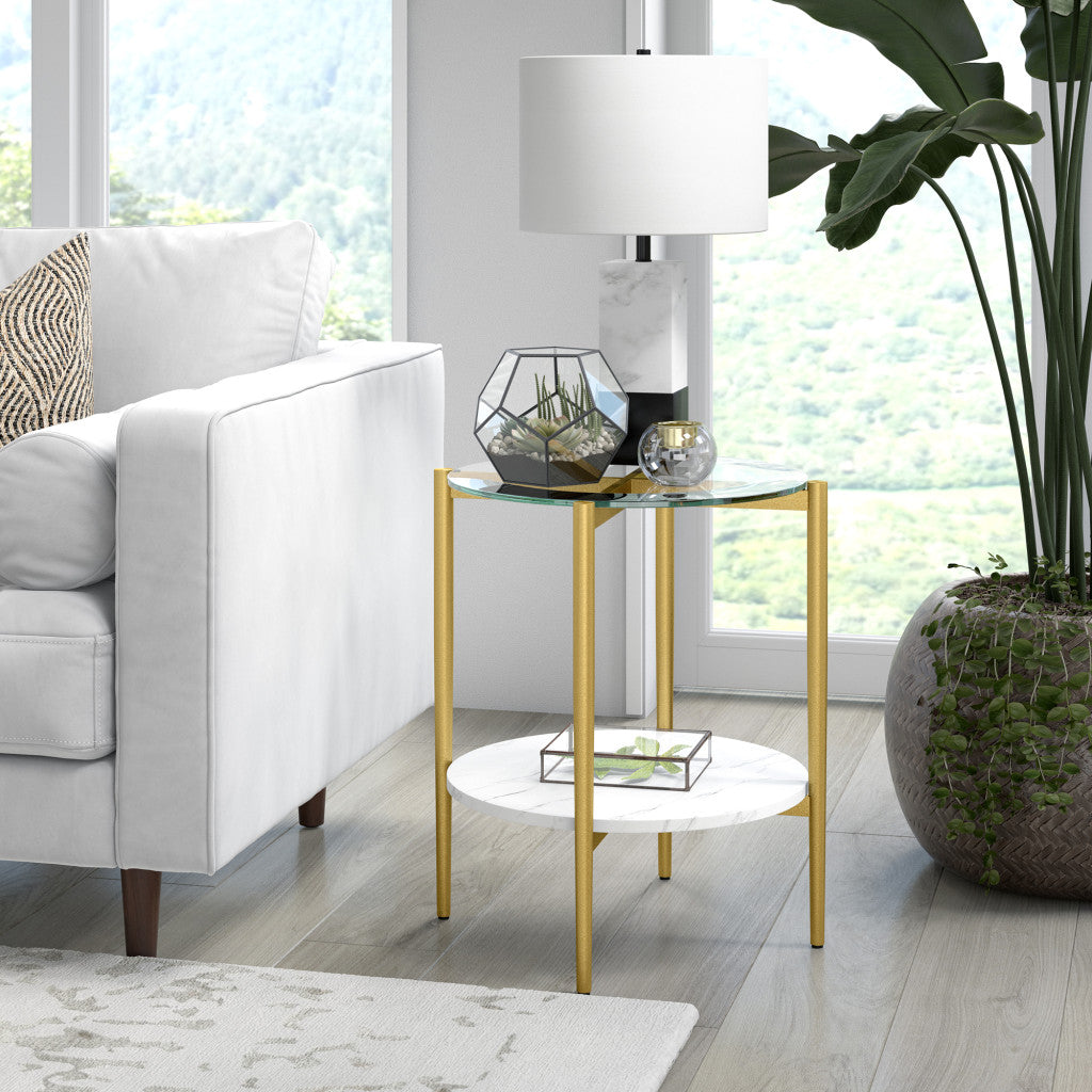22" Gold And Clear Glass And Steel Round End Table With Shelf-8
