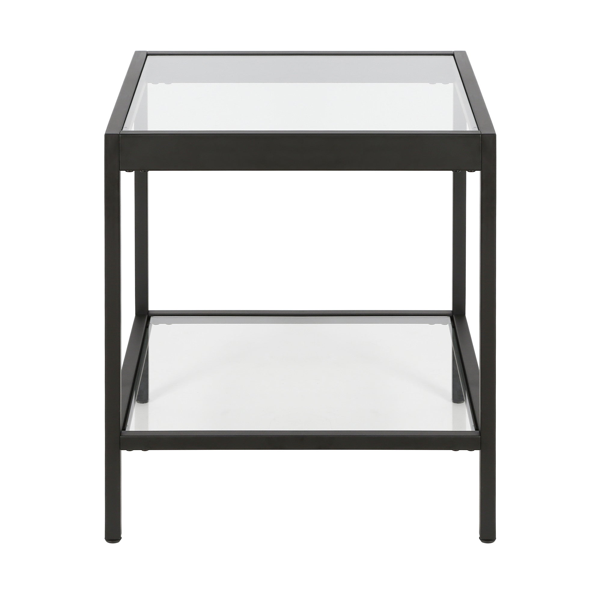 22" Black And Clear Glass And Steel Square End Table With Shelf-End-Side Tables-DECOROLALA