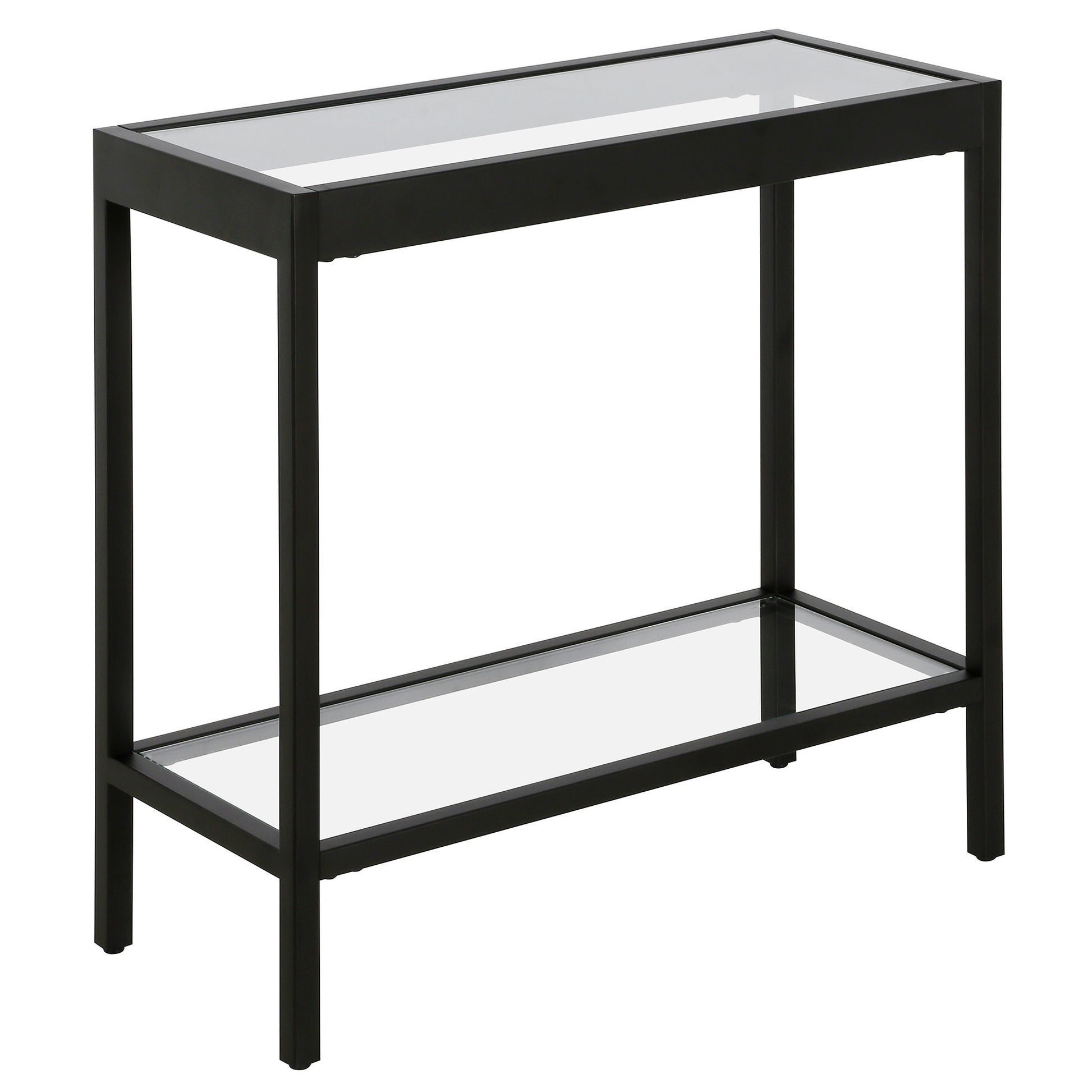 24" Black And Clear Glass And Steel End Table With Shelf-2