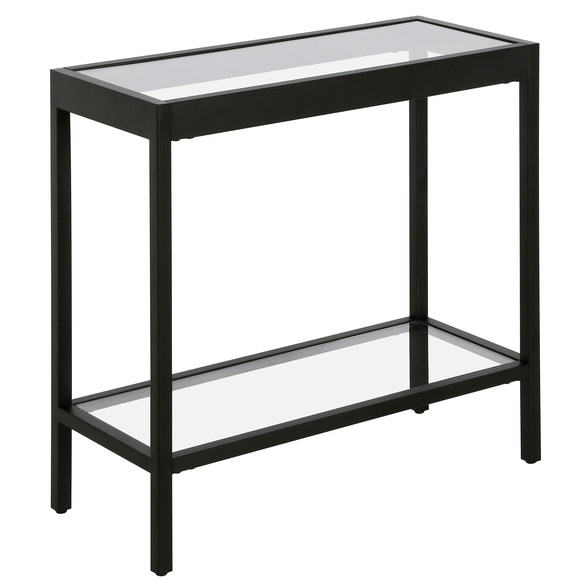 24" Black And Clear Glass And Steel End Table With Shelf-2