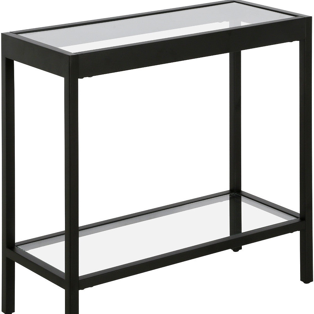 24" Black And Clear Glass And Steel End Table With Shelf-5