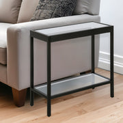 24" Black And Clear Glass And Steel End Table With Shelf-0