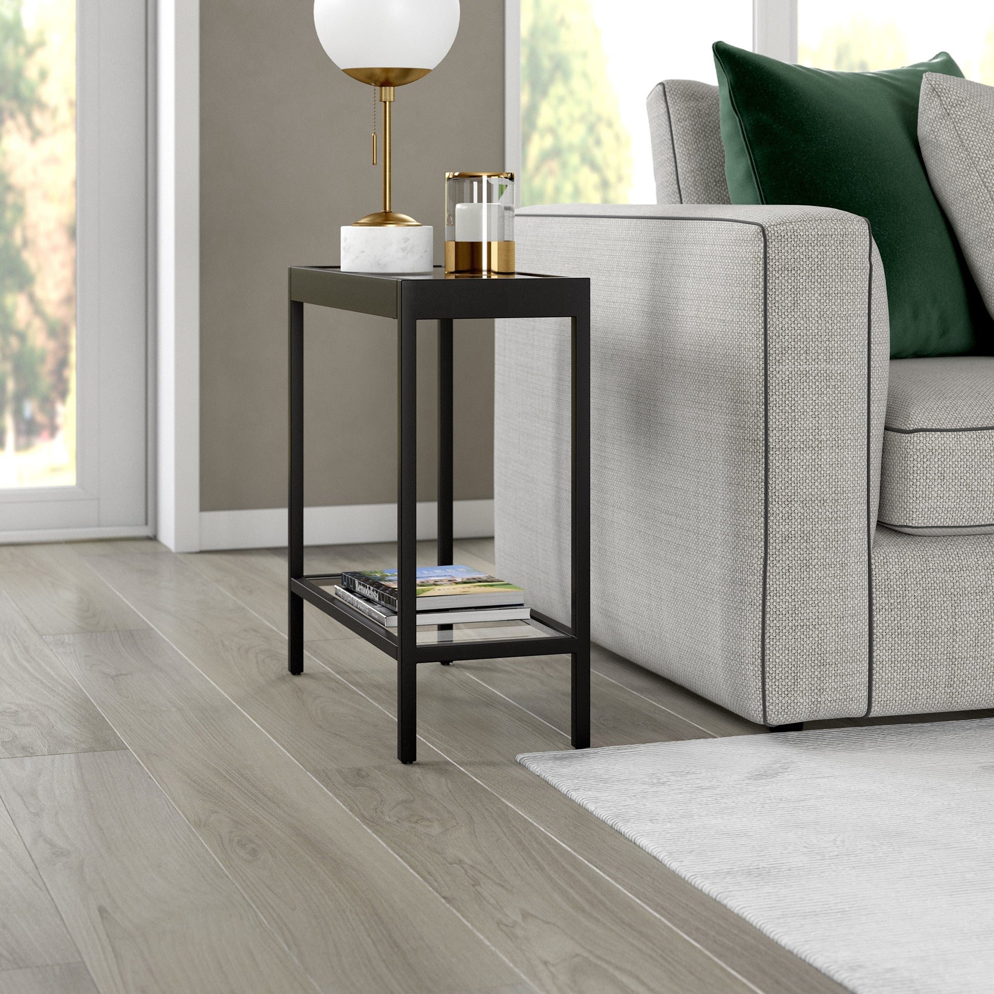 24" Black And Clear Glass And Steel End Table With Shelf-6