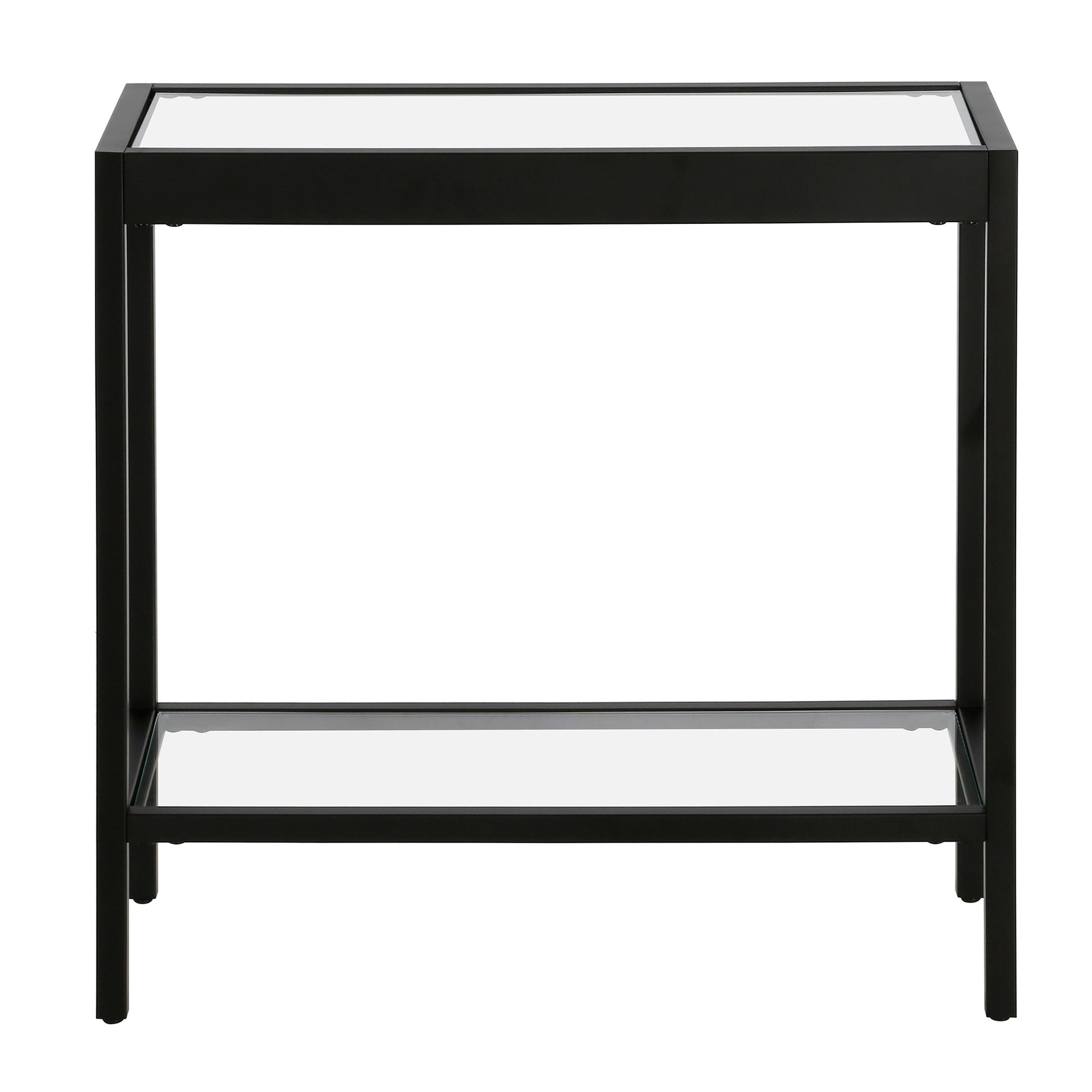 24" Black And Clear Glass And Steel End Table With Shelf-1