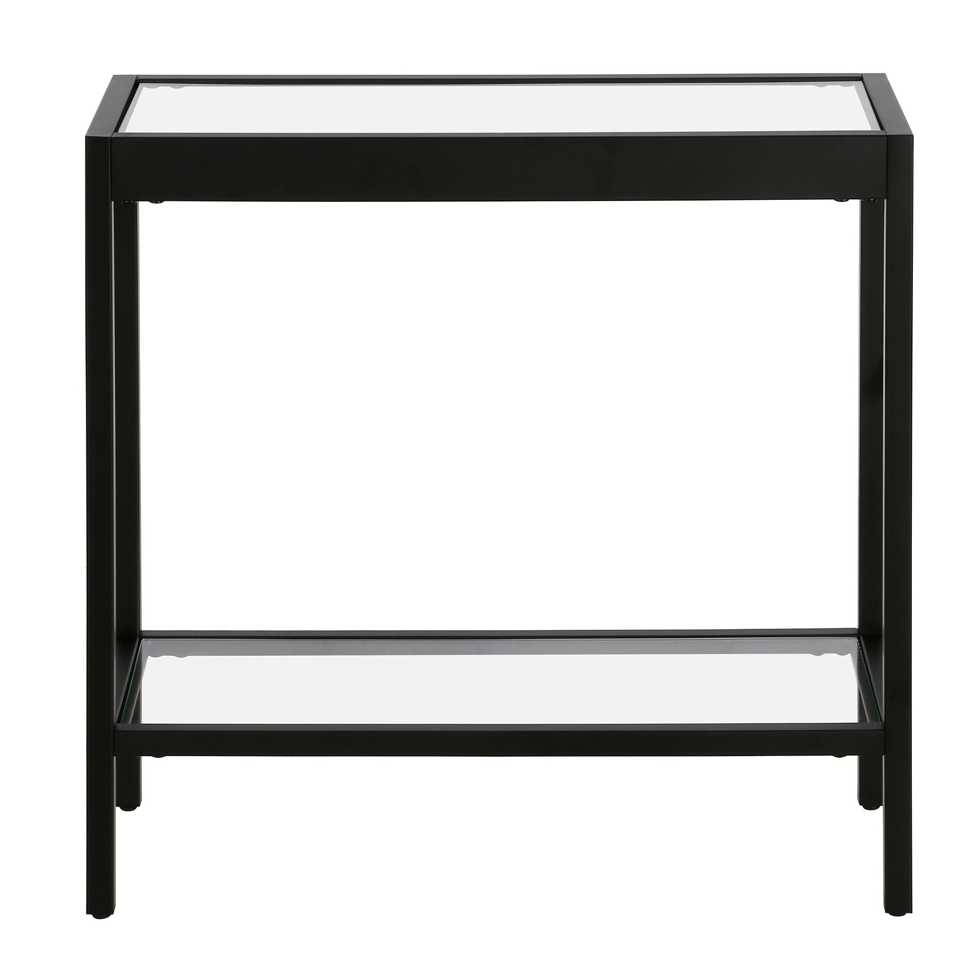24" Black And Clear Glass And Steel End Table With Shelf-1