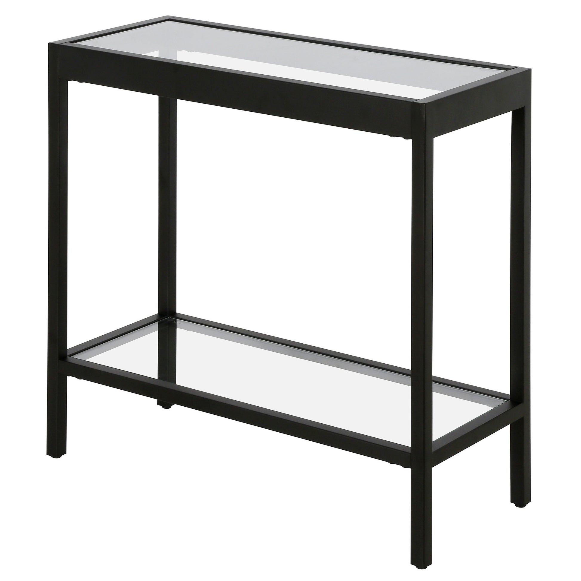 24" Black And Clear Glass And Steel End Table With Shelf-3