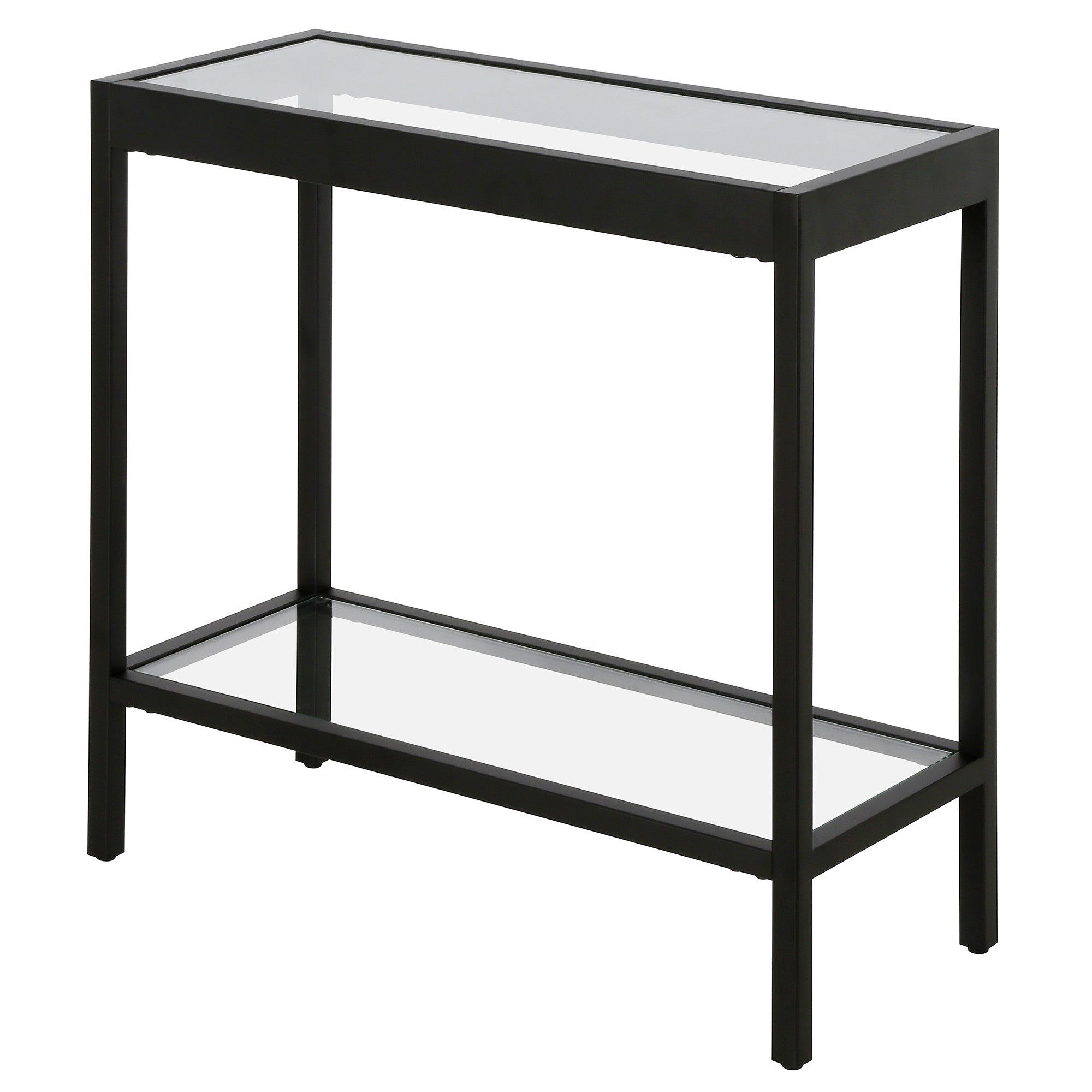 24" Black And Clear Glass And Steel End Table With Shelf-3