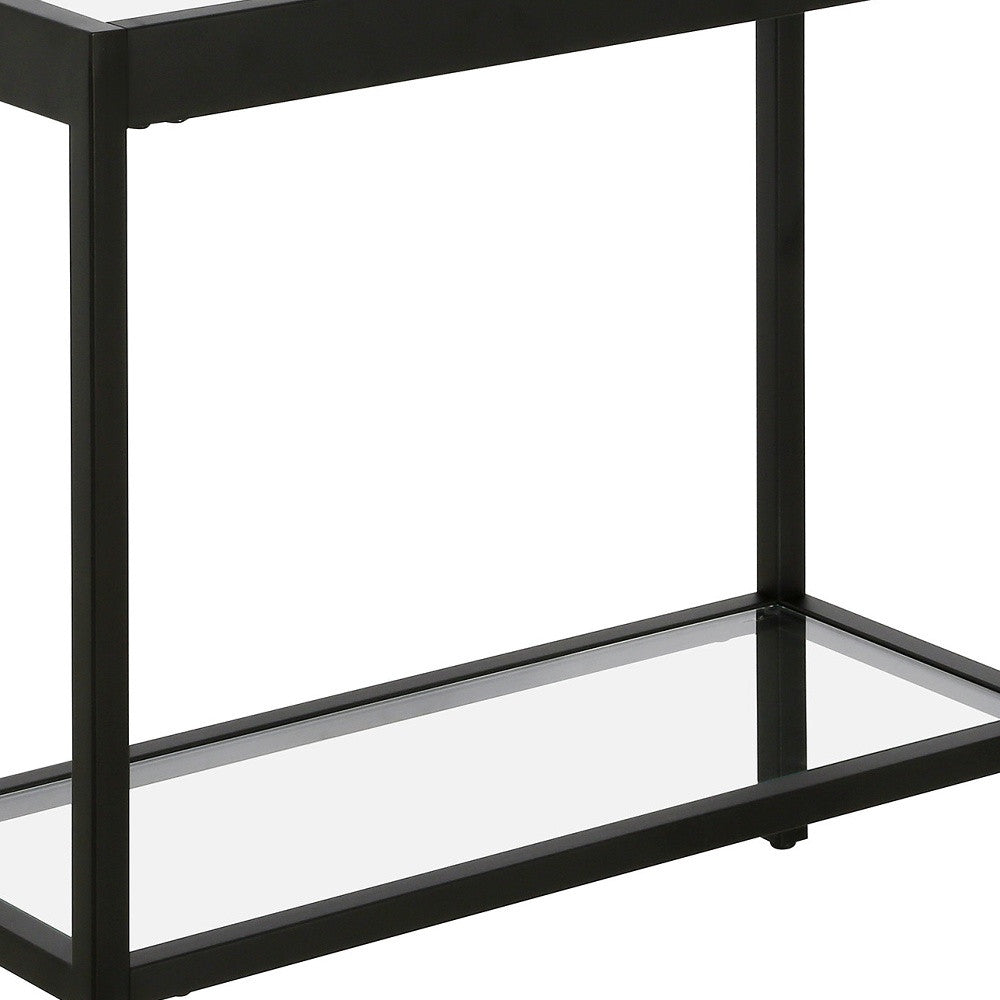 24" Black And Clear Glass And Steel End Table With Shelf-4