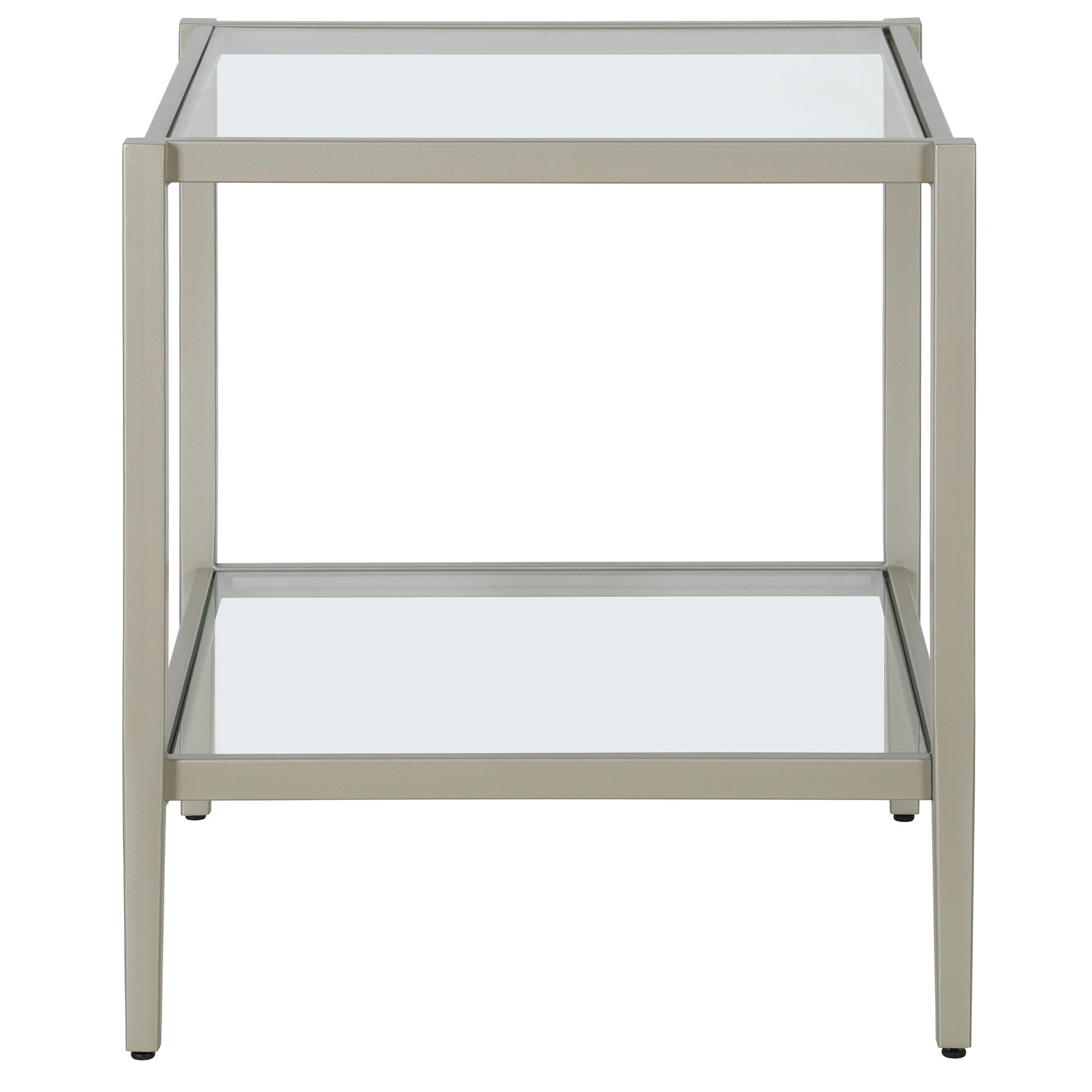 22" Nickel And Clear Glass And Steel Square End Table With Shelf-2