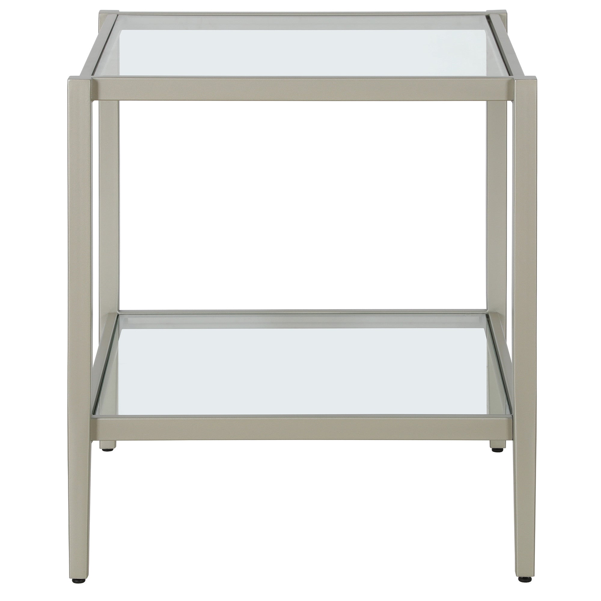 22" Nickel And Clear Glass And Steel Square End Table With Shelf-2