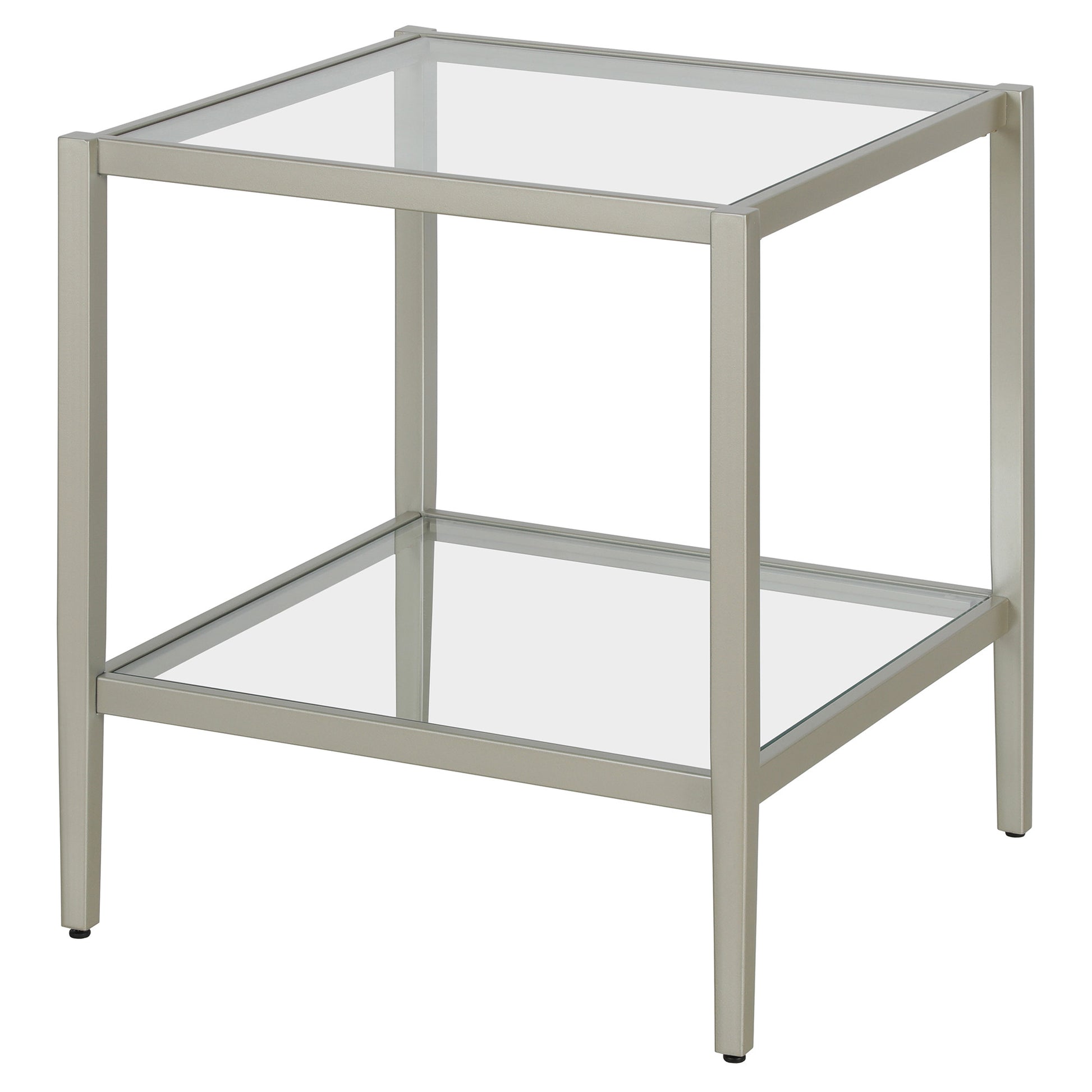 22" Nickel And Clear Glass And Steel Square End Table With Shelf-1