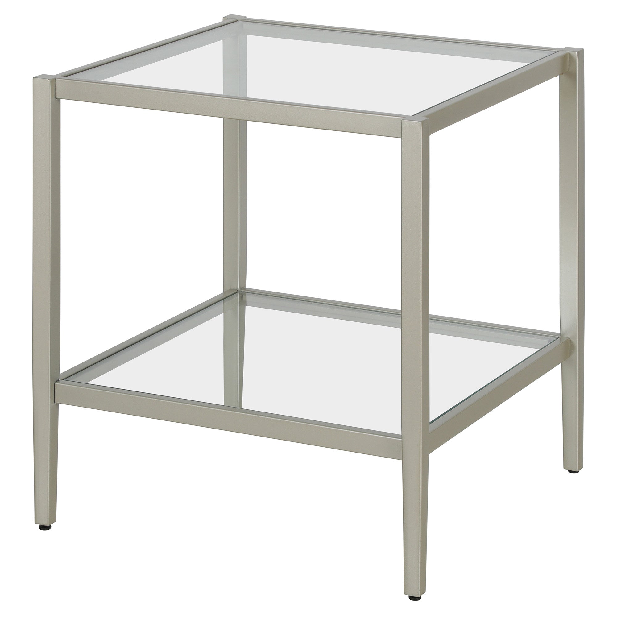 22" Nickel And Clear Glass And Steel Square End Table With Shelf-1