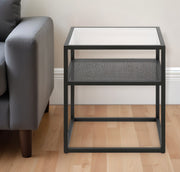 22" Black And Clear Glass And Steel Square End Table With Shelf-End-Side Tables-DECOROLALA