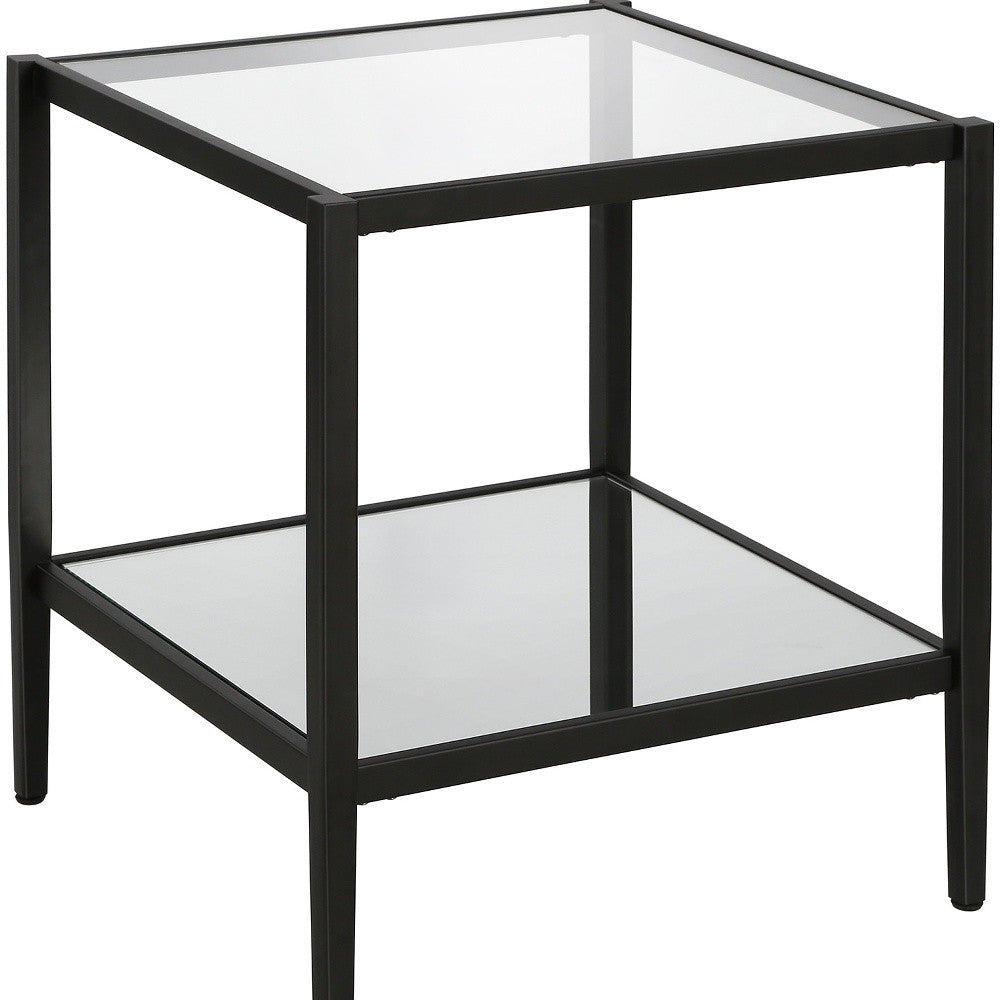 22" Black And Clear Glass And Steel Square Mirrored End Table With Shelf-5
