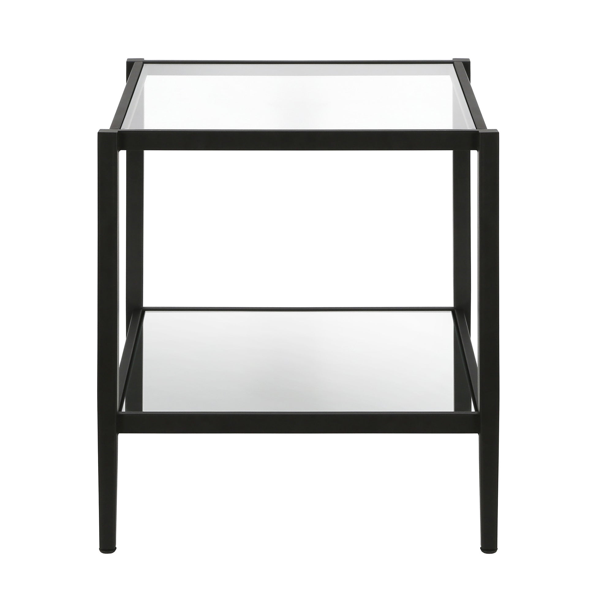 22" Black And Clear Glass And Steel Square Mirrored End Table With Shelf-2