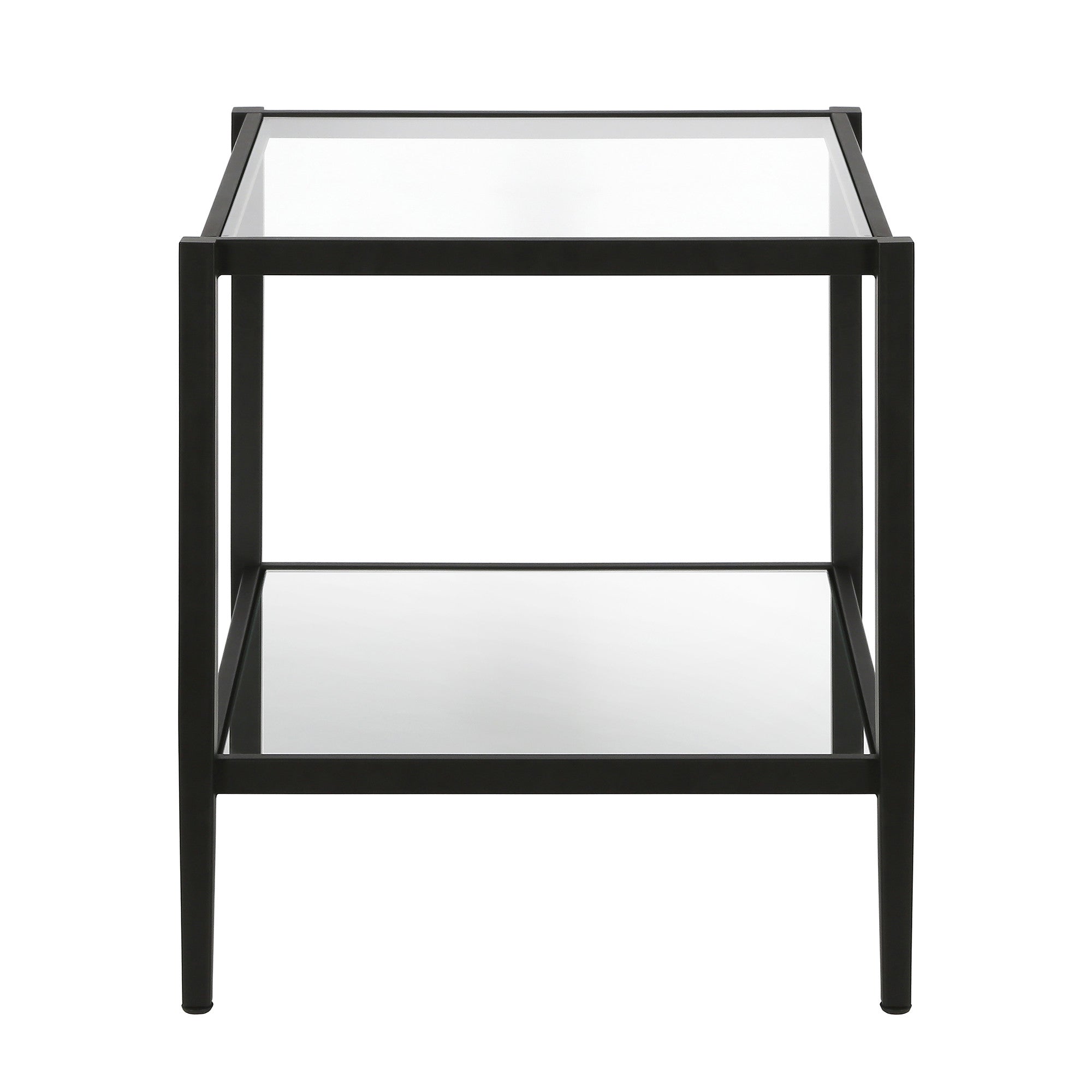 22" Black And Clear Glass And Steel Square Mirrored End Table With Shelf-2