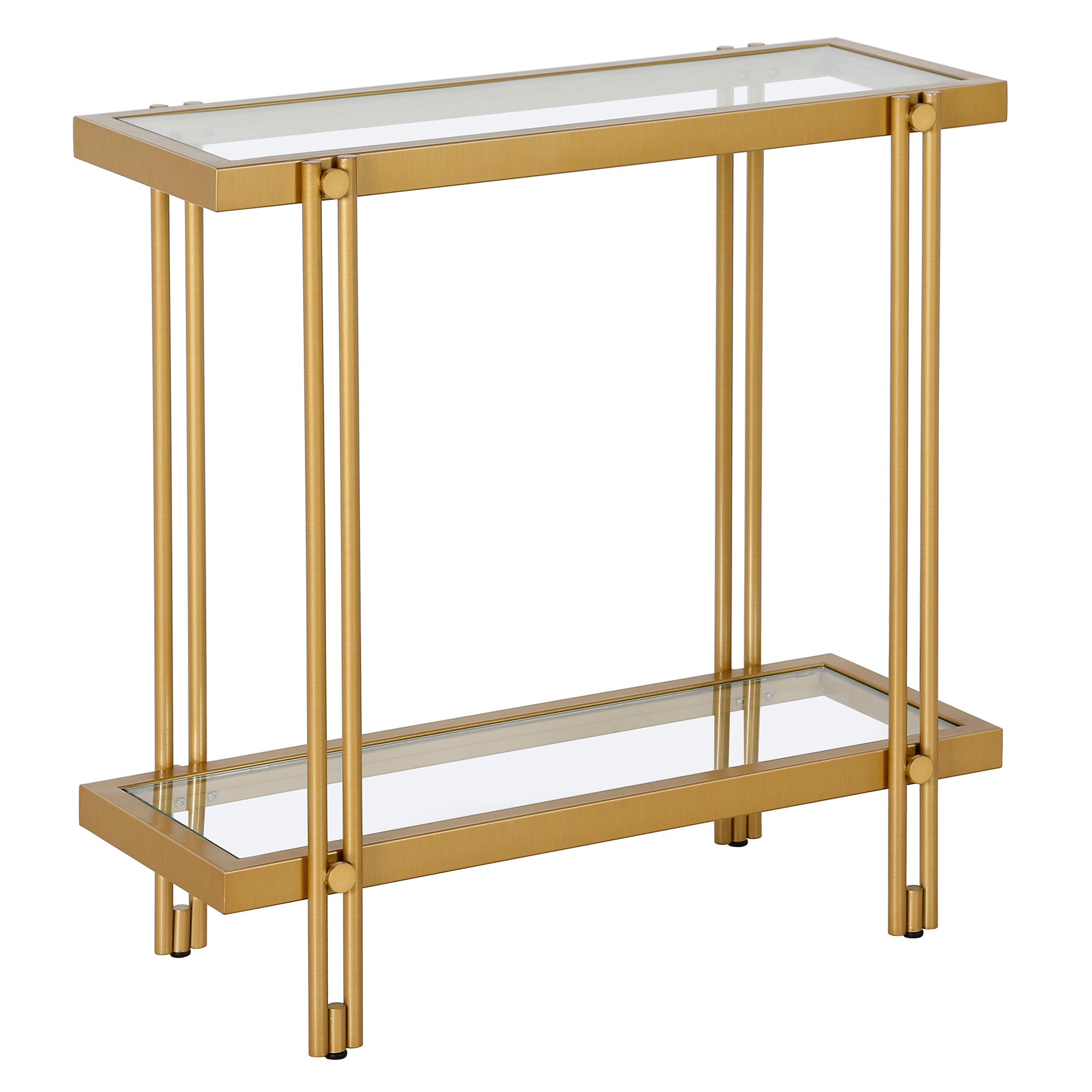 24" Brass And Clear Glass And Steel End Table With Shelf-2