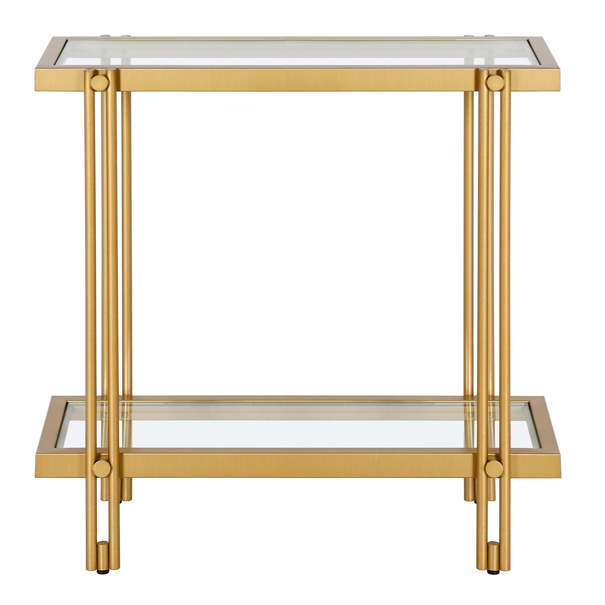 24" Brass And Clear Glass And Steel End Table With Shelf-1