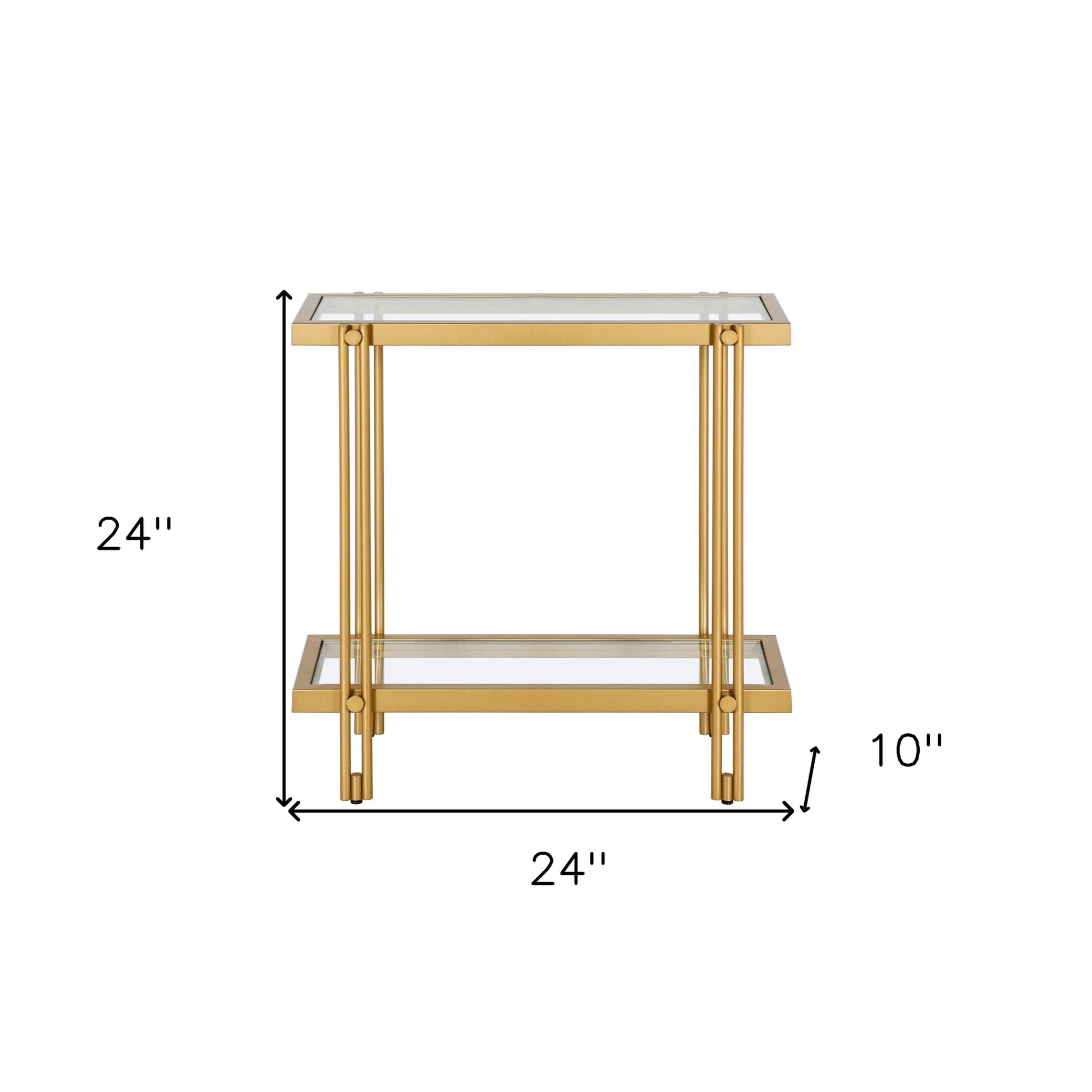 24" Brass And Clear Glass And Steel End Table With Shelf-8