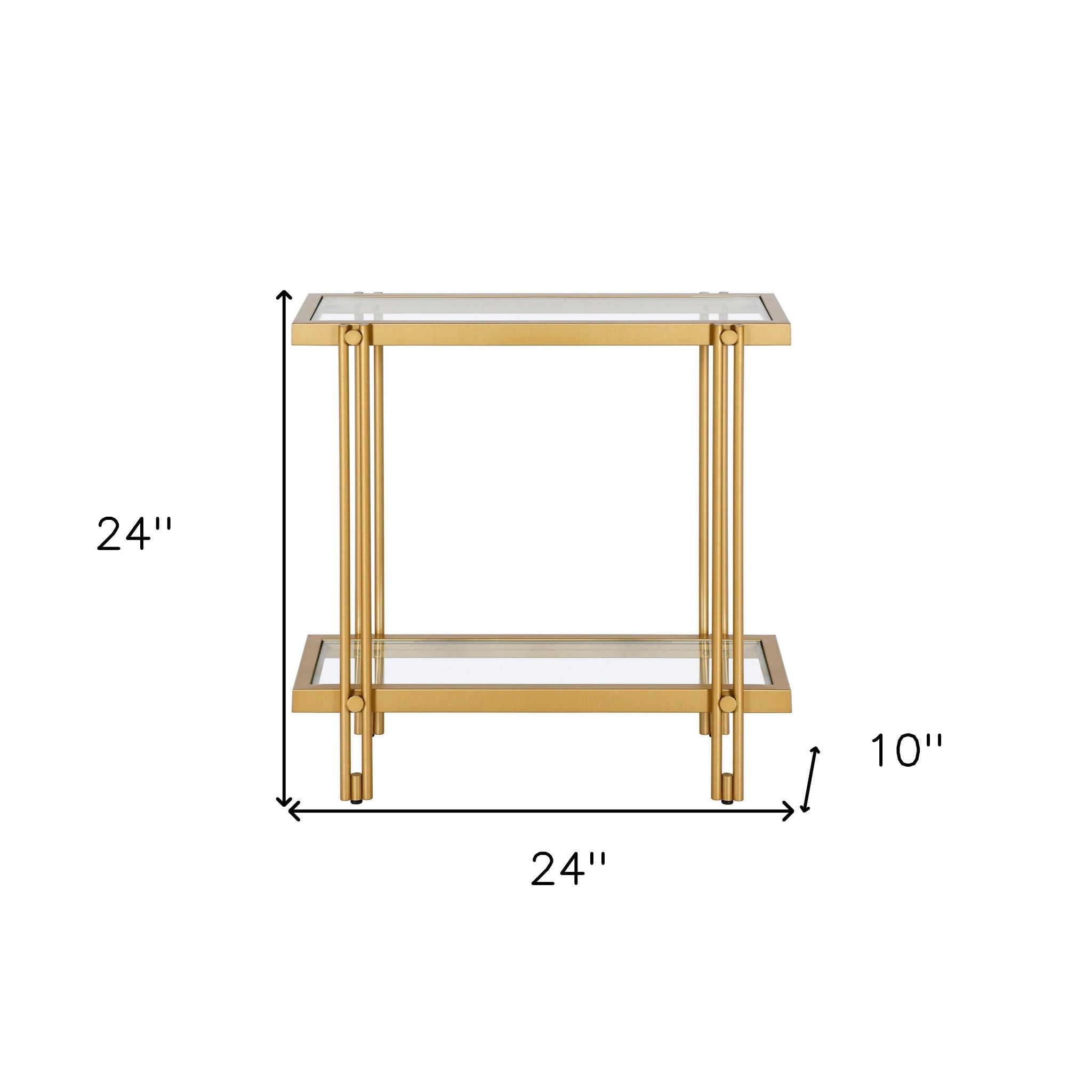 24" Brass And Clear Glass And Steel End Table With Shelf-8