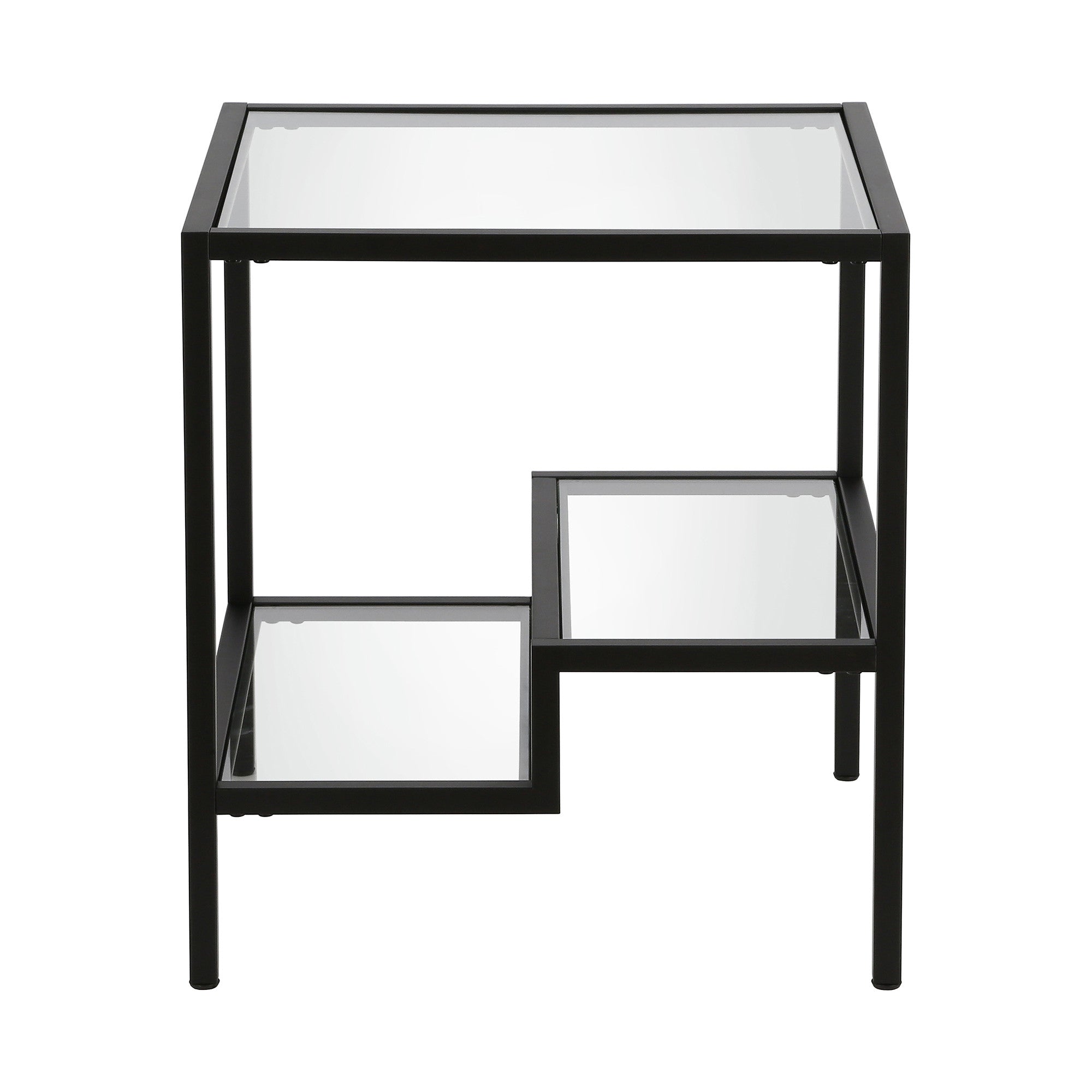 22" Black And Clear Glass And Steel Square End Table With Two Shelves-2